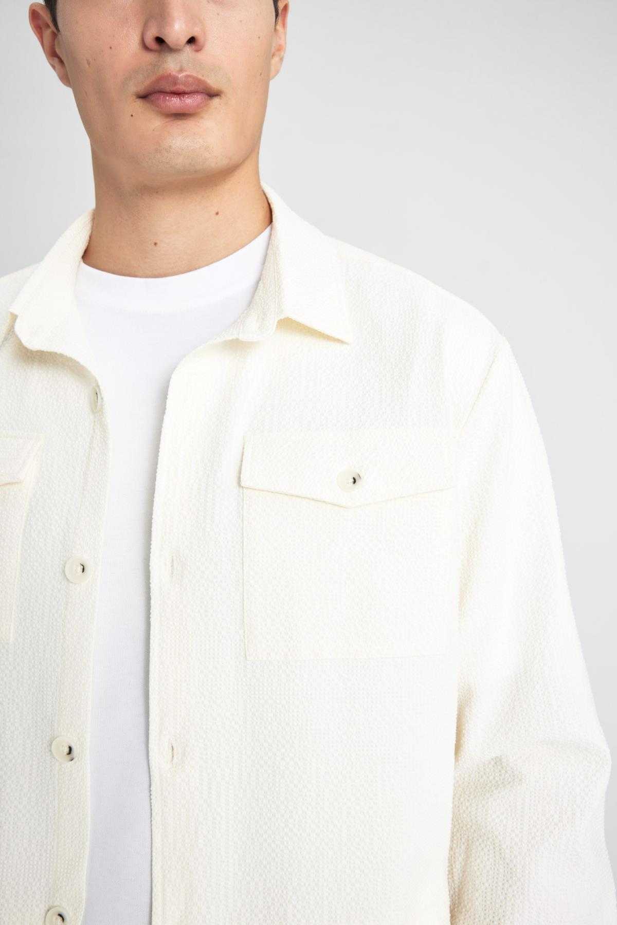 پیراهن بافت دار یقه چوگان با تناسب معمولی