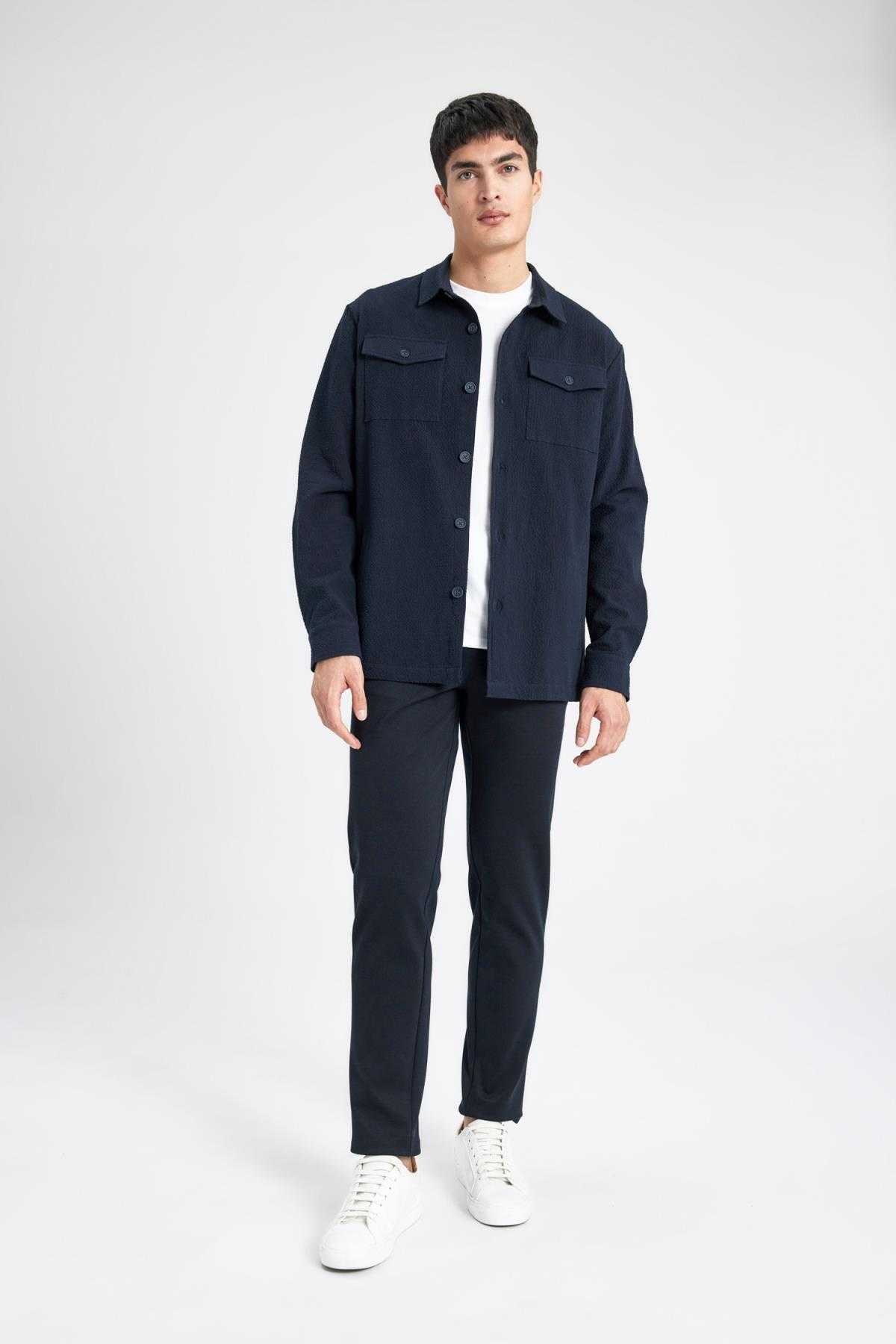 پیراهن بافت دار یقه چوگان با تناسب معمولی