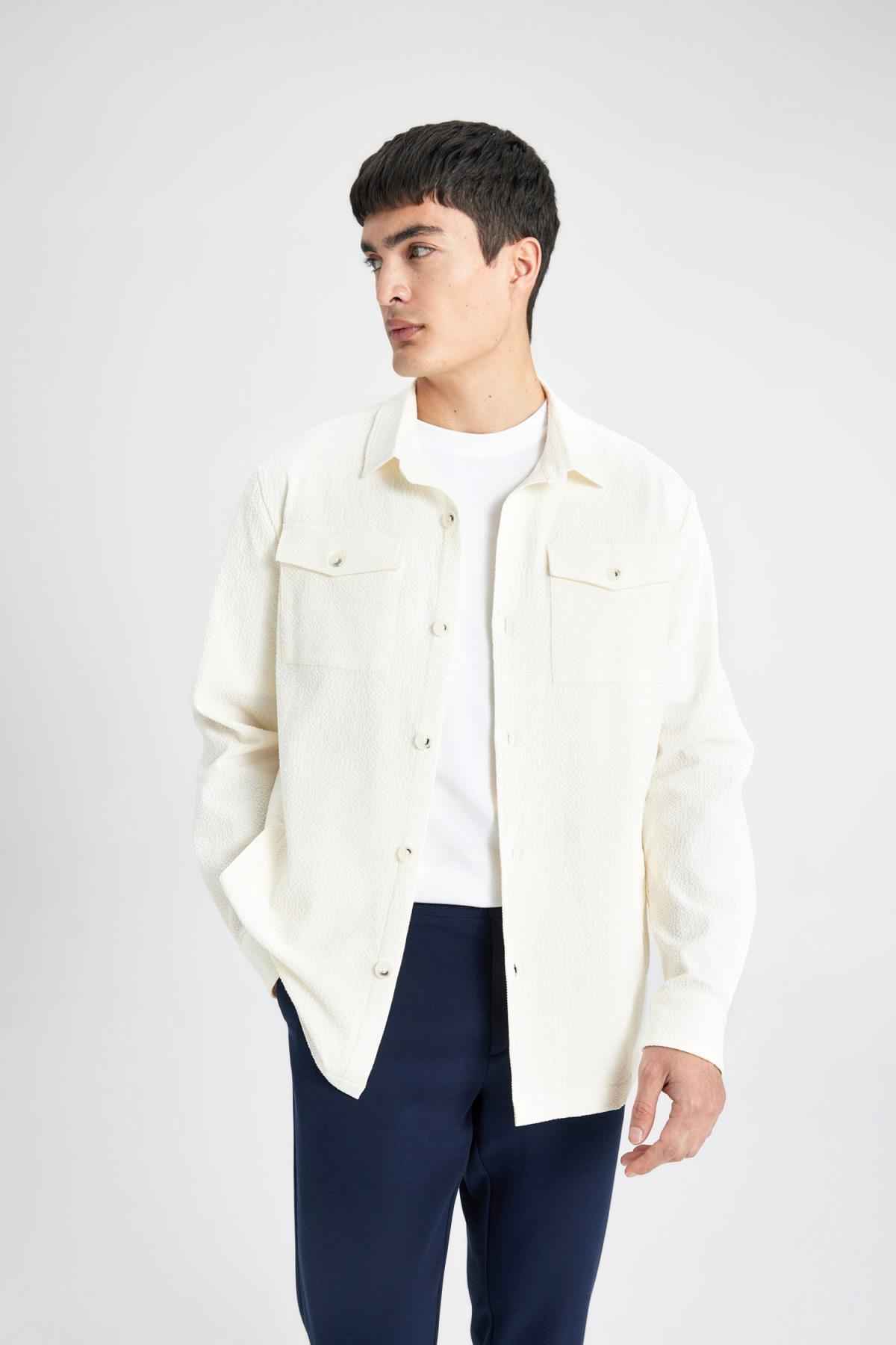 پیراهن بافت دار یقه چوگان با تناسب معمولی