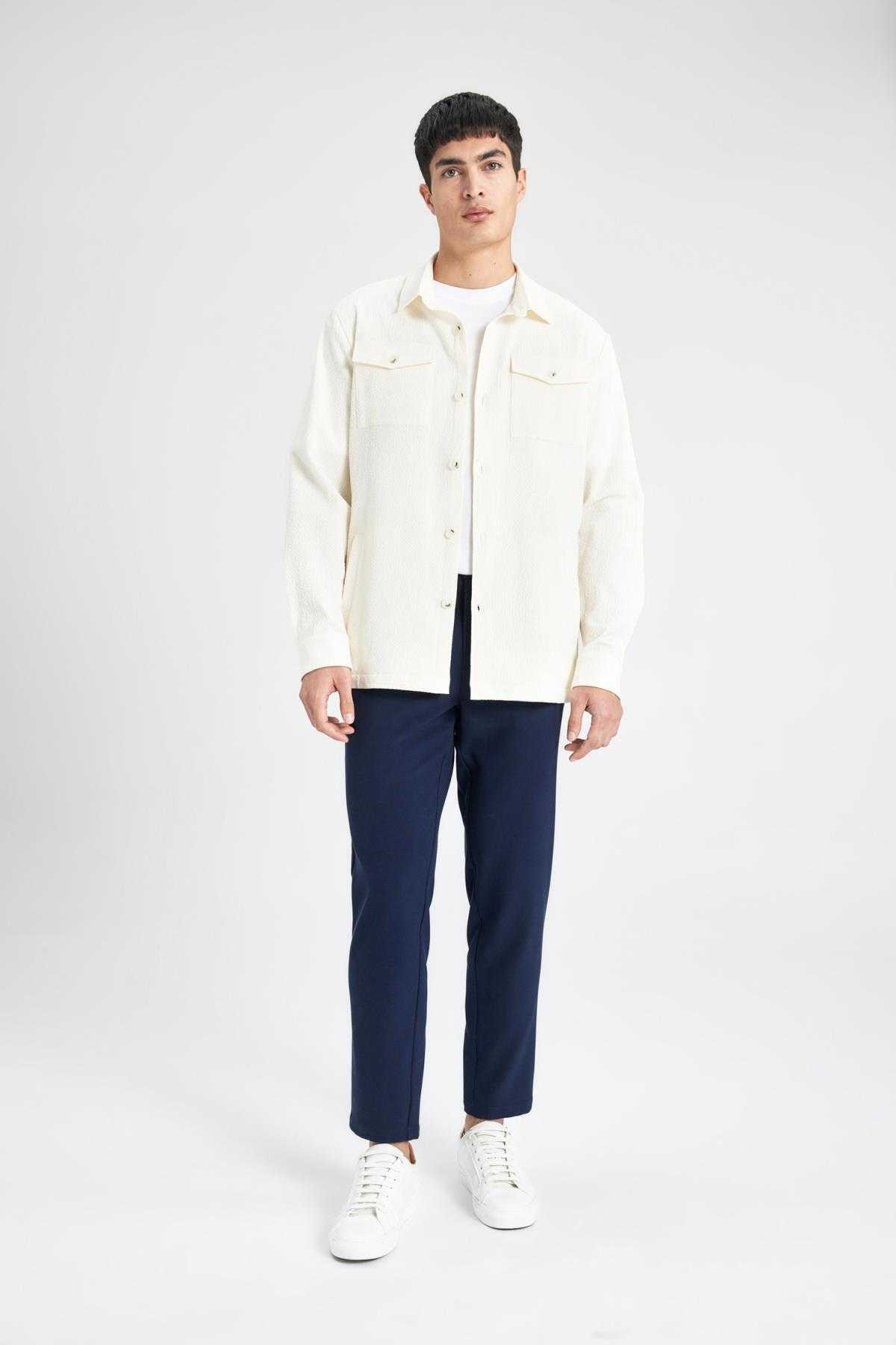 پیراهن بافت دار یقه چوگان با تناسب معمولی