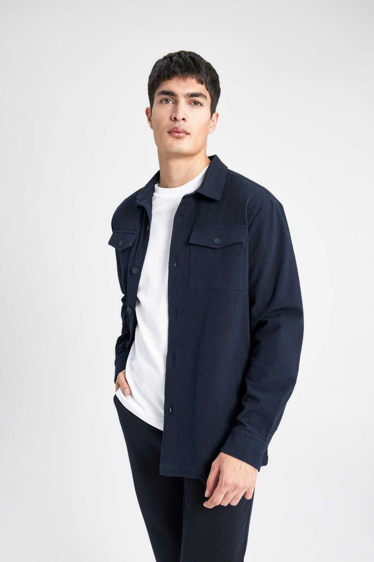 پیراهن بافت دار یقه چوگان با تناسب معمولی