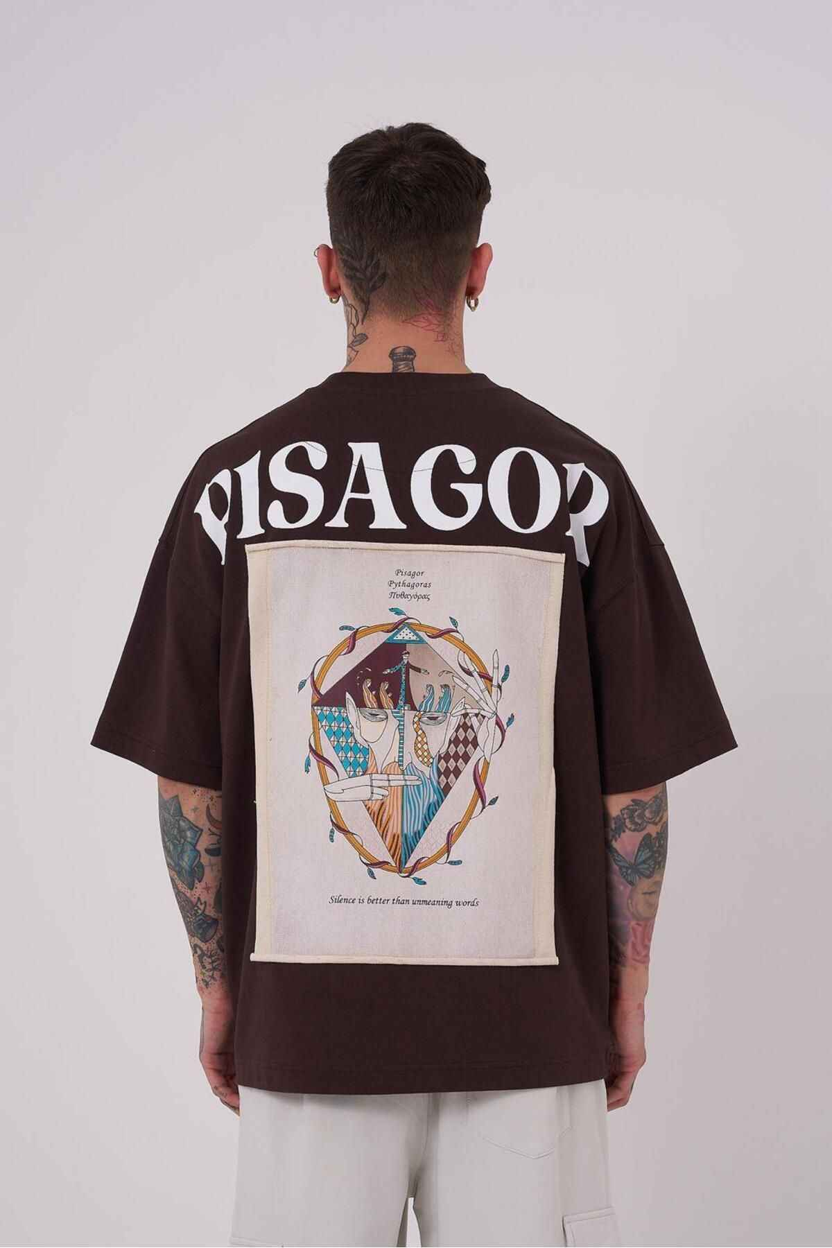 تیشرت قهوه ای سایز بزرگ با چاپ پیثاغورس ممتاز مردانه