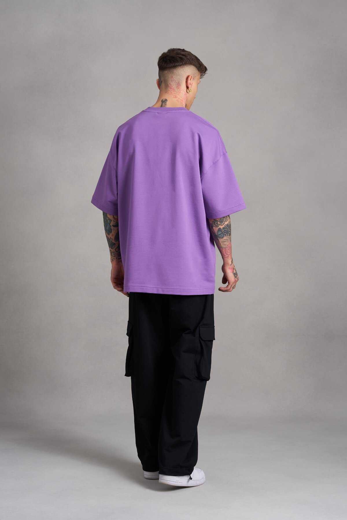 تیشرت مردانه بنفش چاپ شده Mch Mahhong