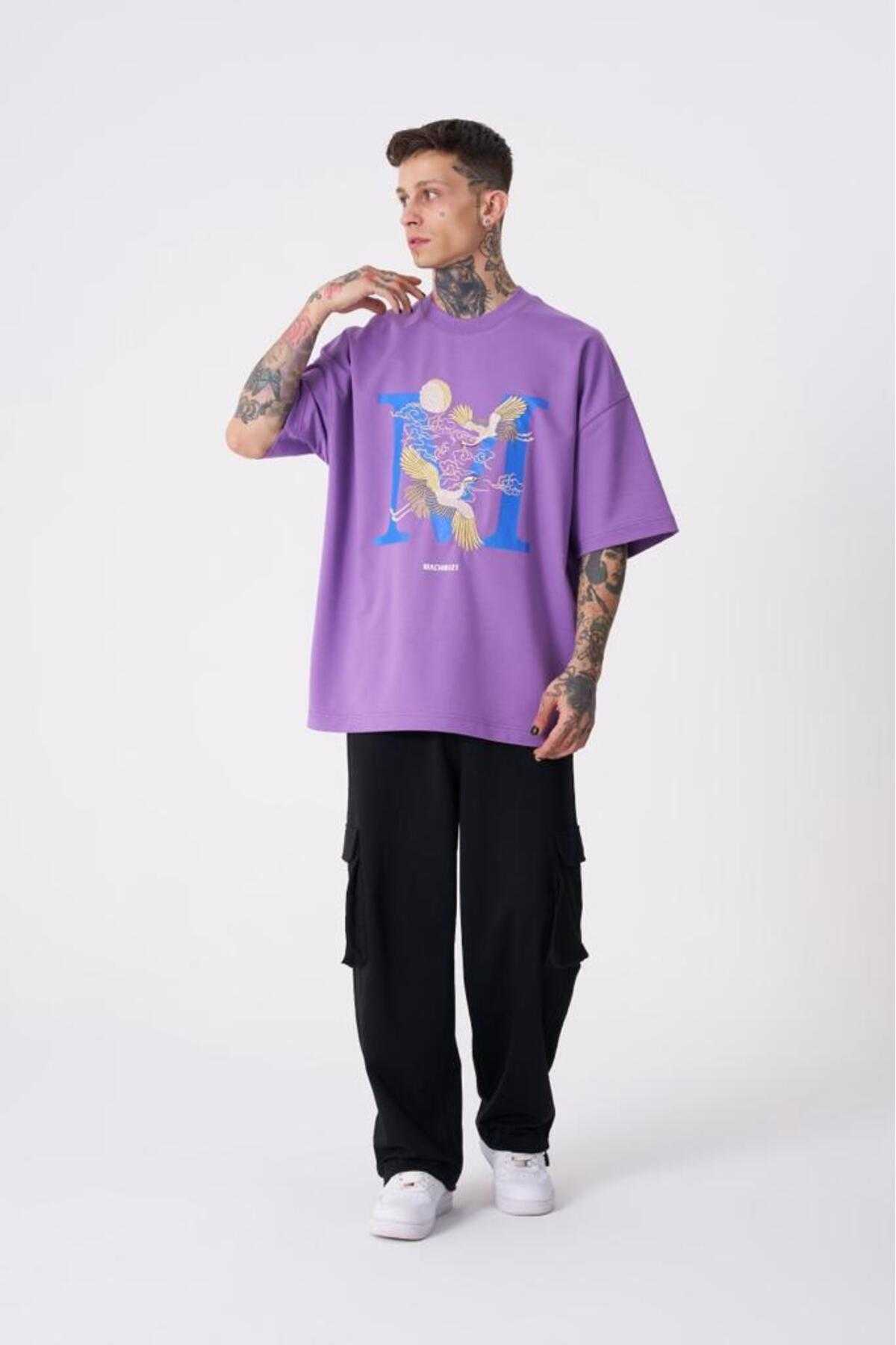 تیشرت مردانه بنفش با چاپ جرثقیل پرنده
