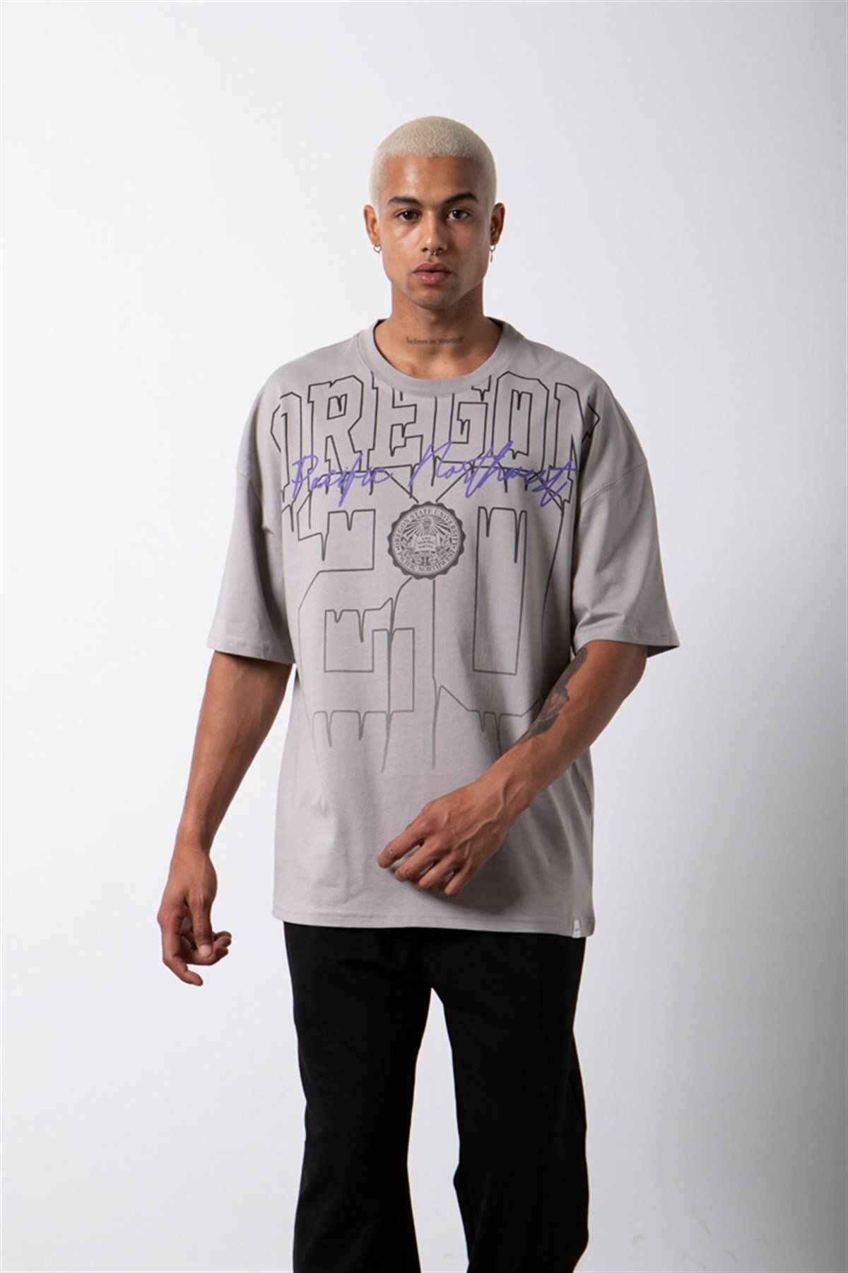 تیشرت مردانه اورگان 20 چاپ شده نخی سایز بزرگ خاکستری روشن