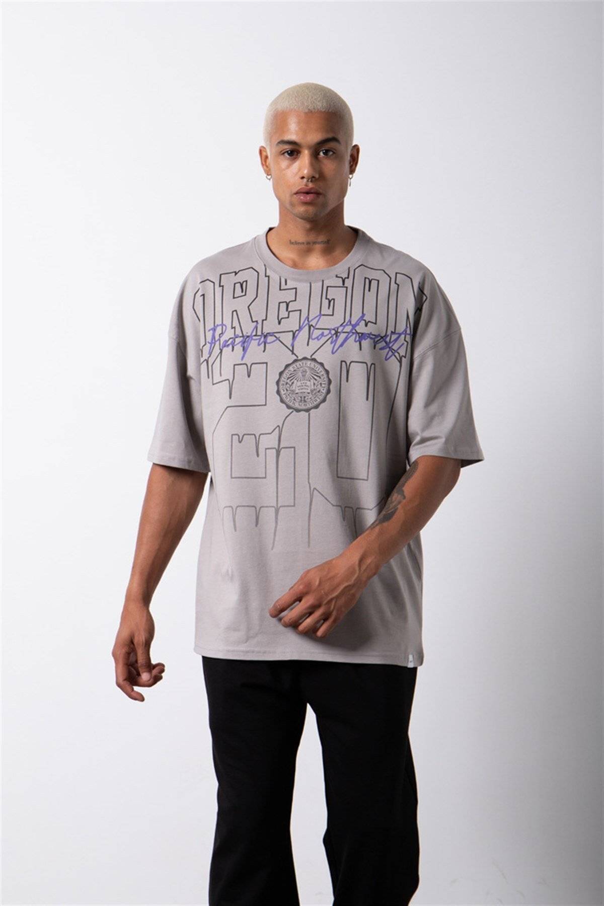 تیشرت مردانه اورگان 20 چاپ شده نخی سایز بزرگ خاکستری روشن