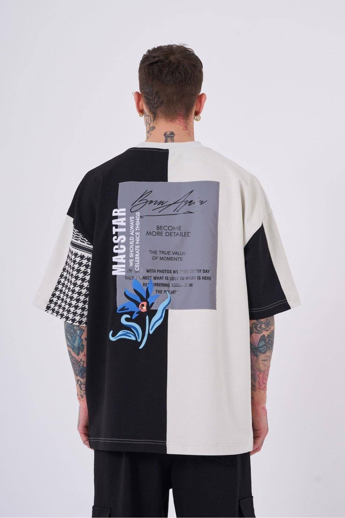 تیشرت مردانه Nakkaş Levni با چاپ سایز بزرگ مشکی خاکستری