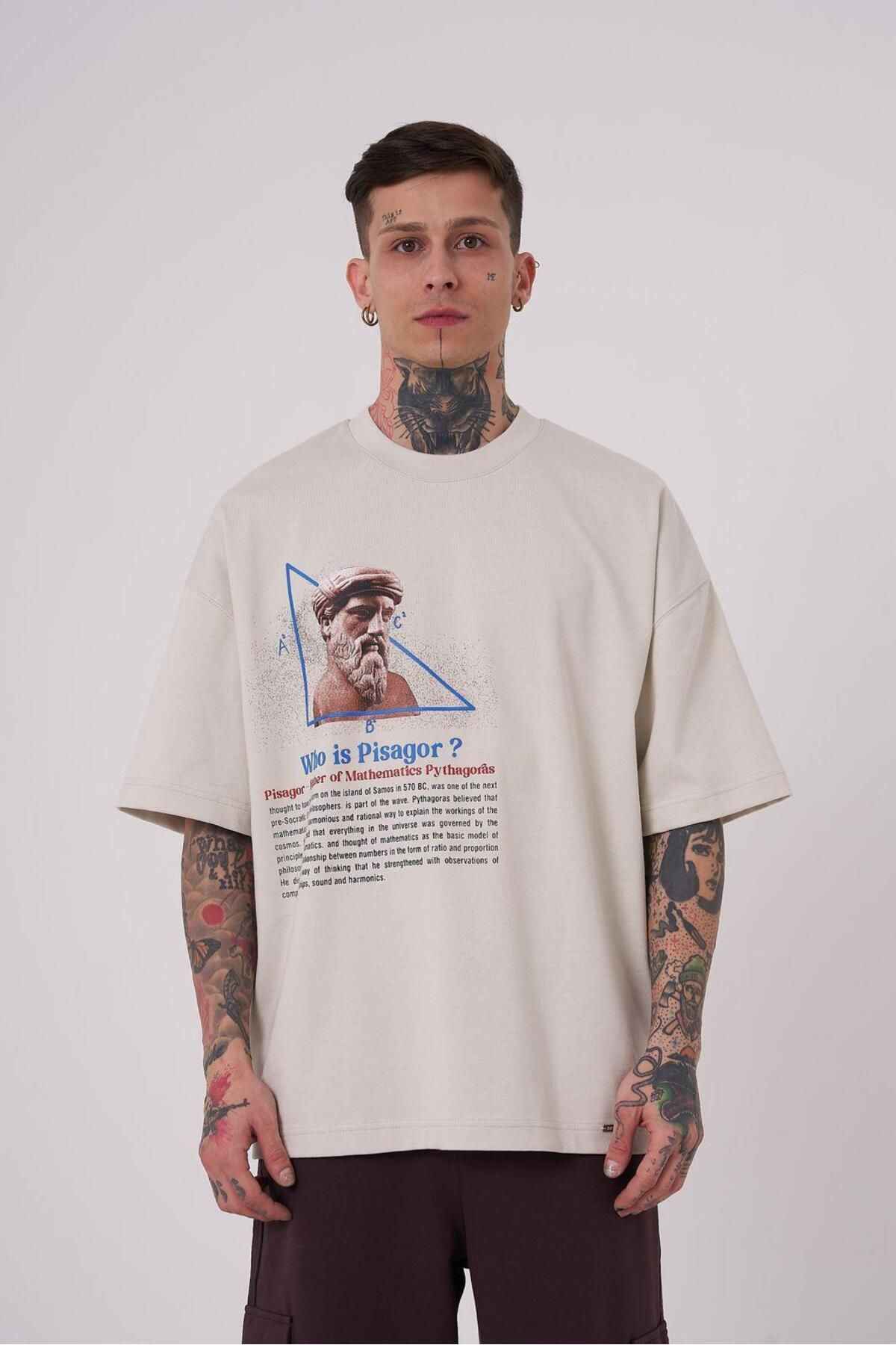 تیشرت قهوه ای سایز بزرگ با چاپ پیثاغورس ممتاز مردانه