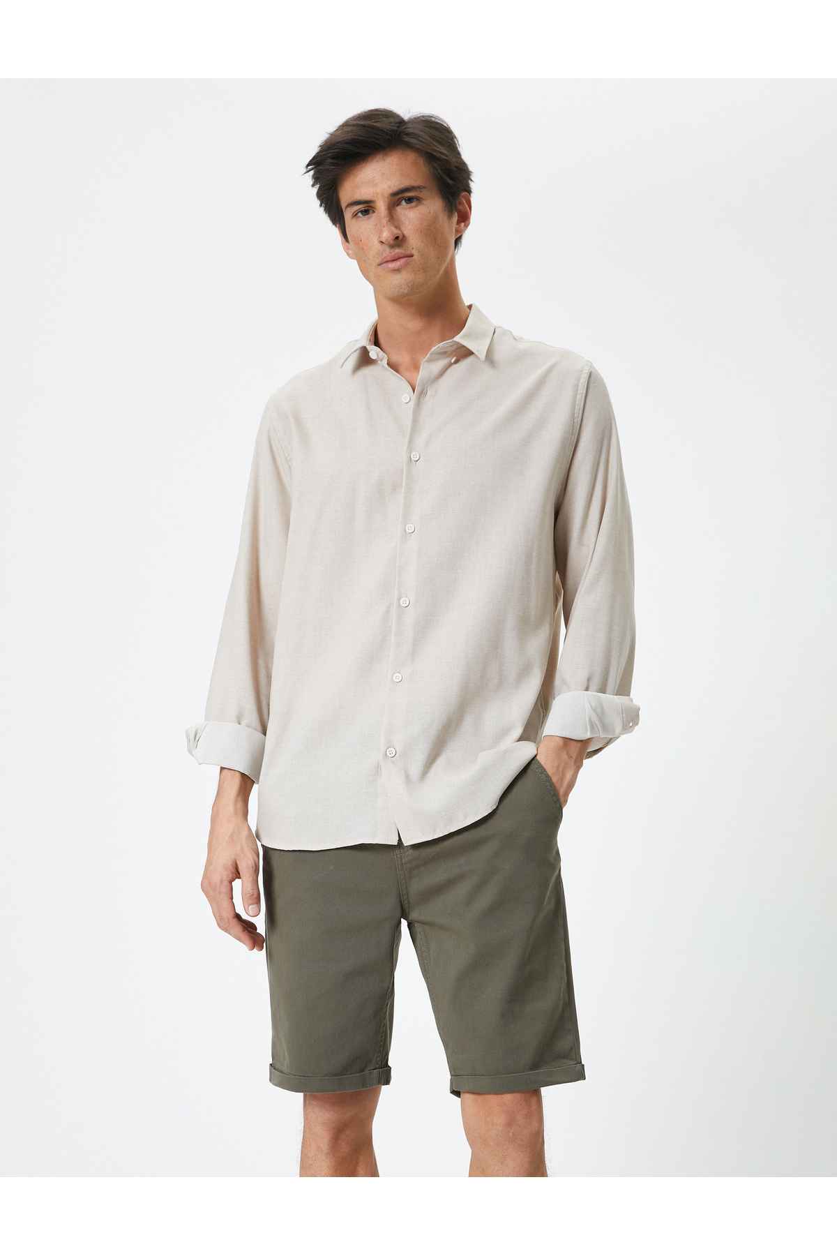 شلوارک پارچهای برمودا با جیب باریک و جک دار