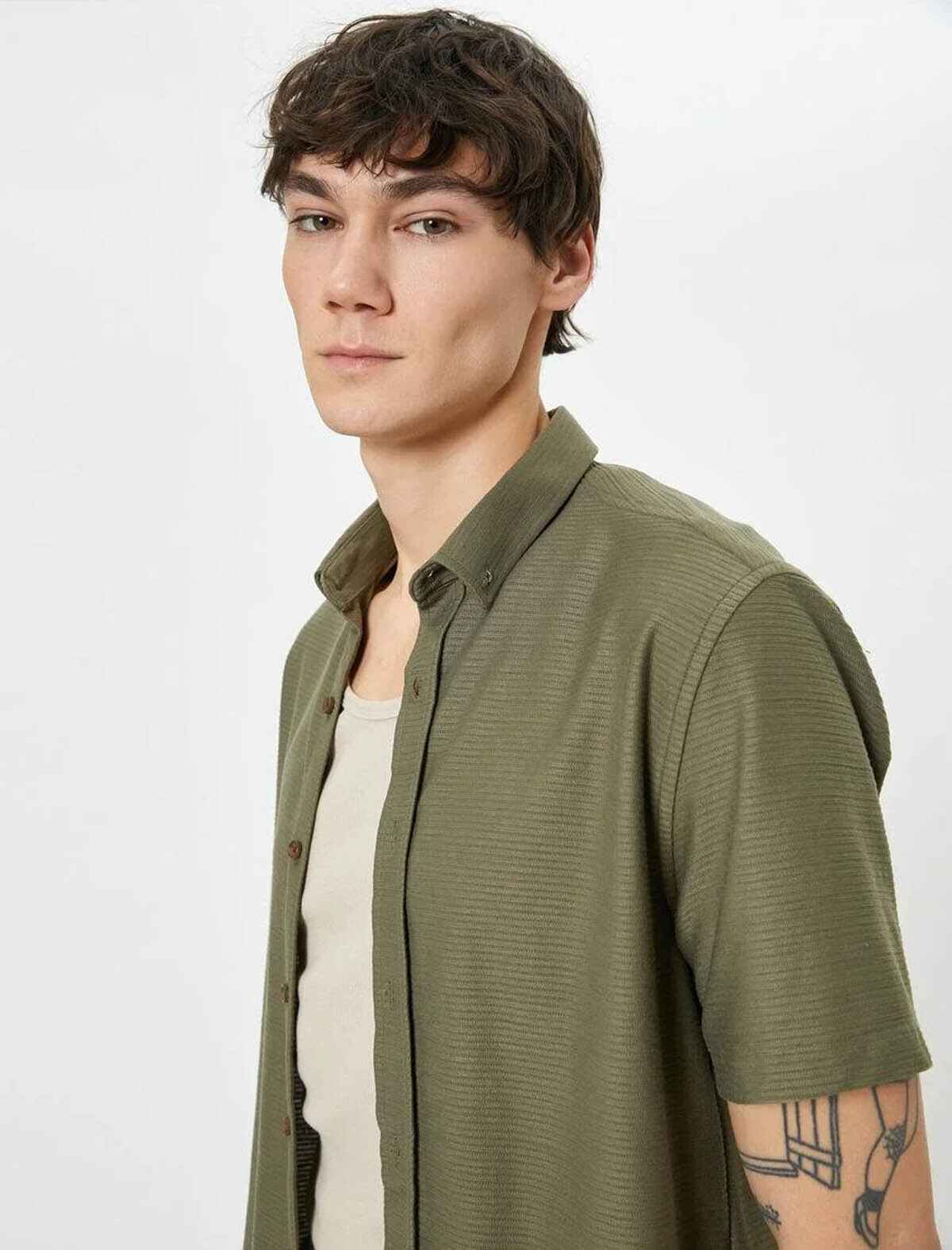 پیراهن تابستانی آستین کوتاه یقه کلاسیک دکمه دار