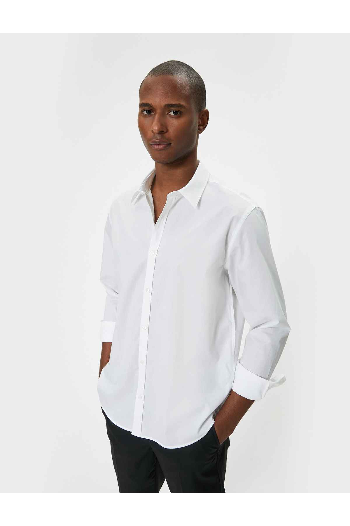 پیراهن پایه آستین بلند یقه کلاسیک دکمه دار نخی