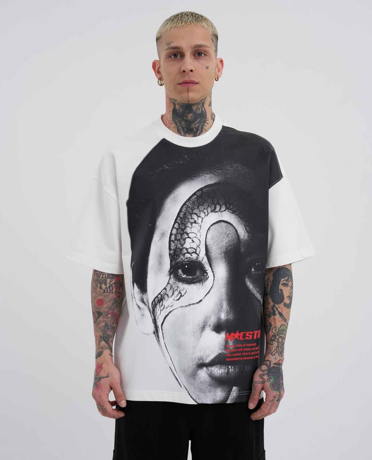 تیشرت مردانه Macstar Snake Face Oversize Ecru