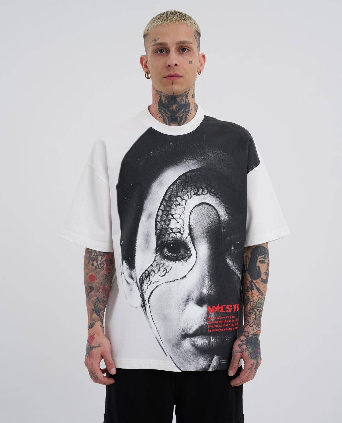 تیشرت مردانه Macstar Snake Face Oversize Ecru