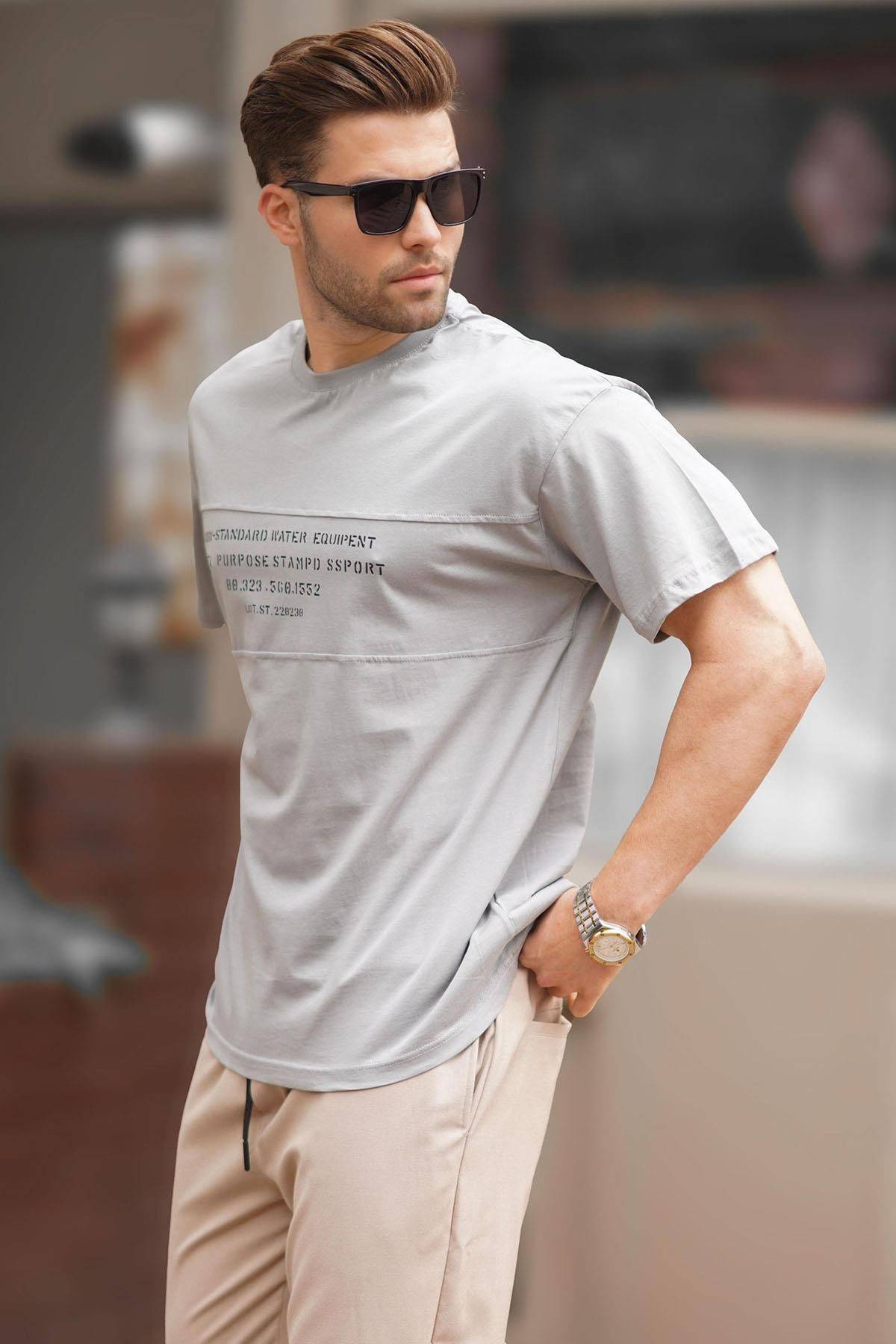 تیشرت مردانه یقه پرینت اور سایز خاکستری رنگ شده