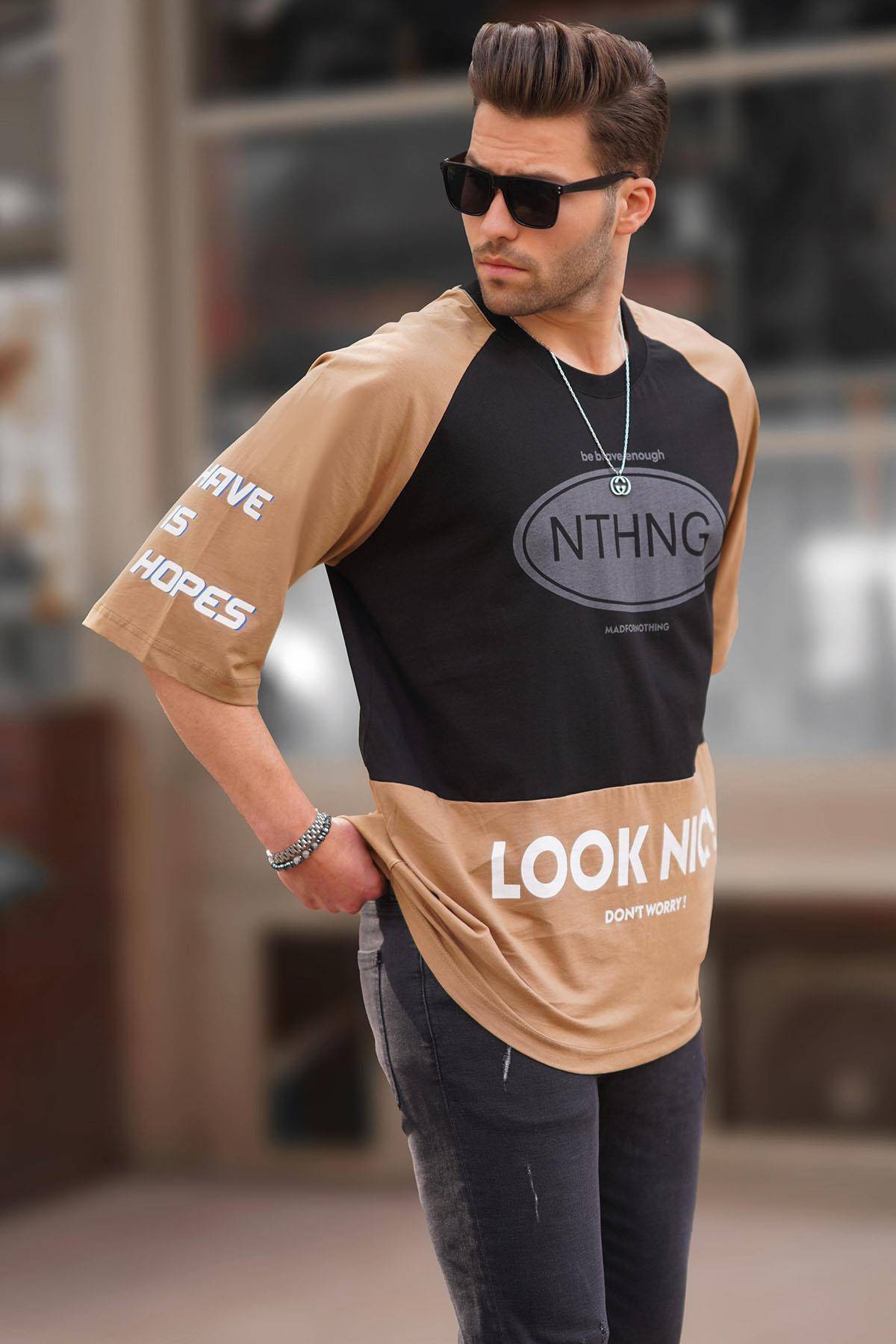 تیشرت مردانه یقه بلوک رنگ مشکی