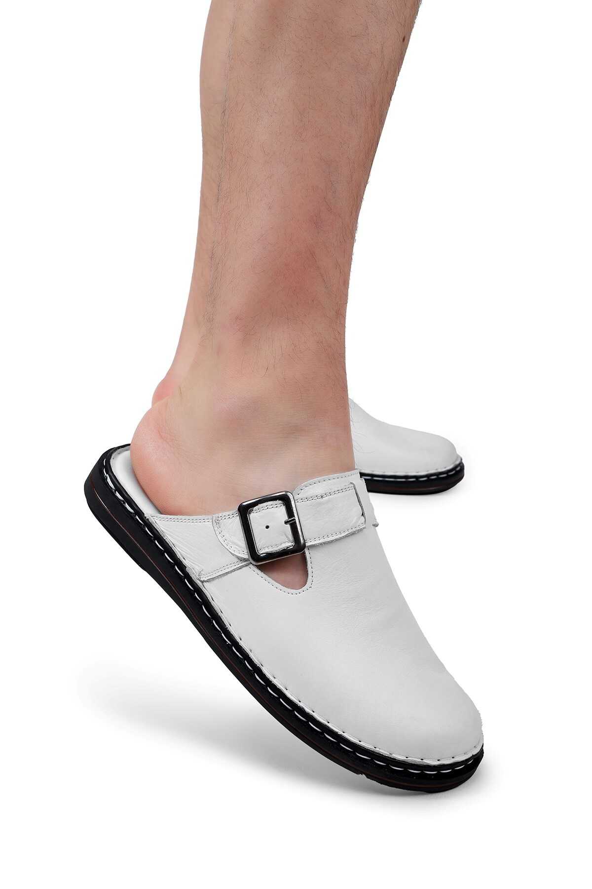 دمپایی مردانه چرم اصل Mistra، دمپایی چرم طبیعی، دمپایی زیره ارتوپدی، دمپایی چرم سبک