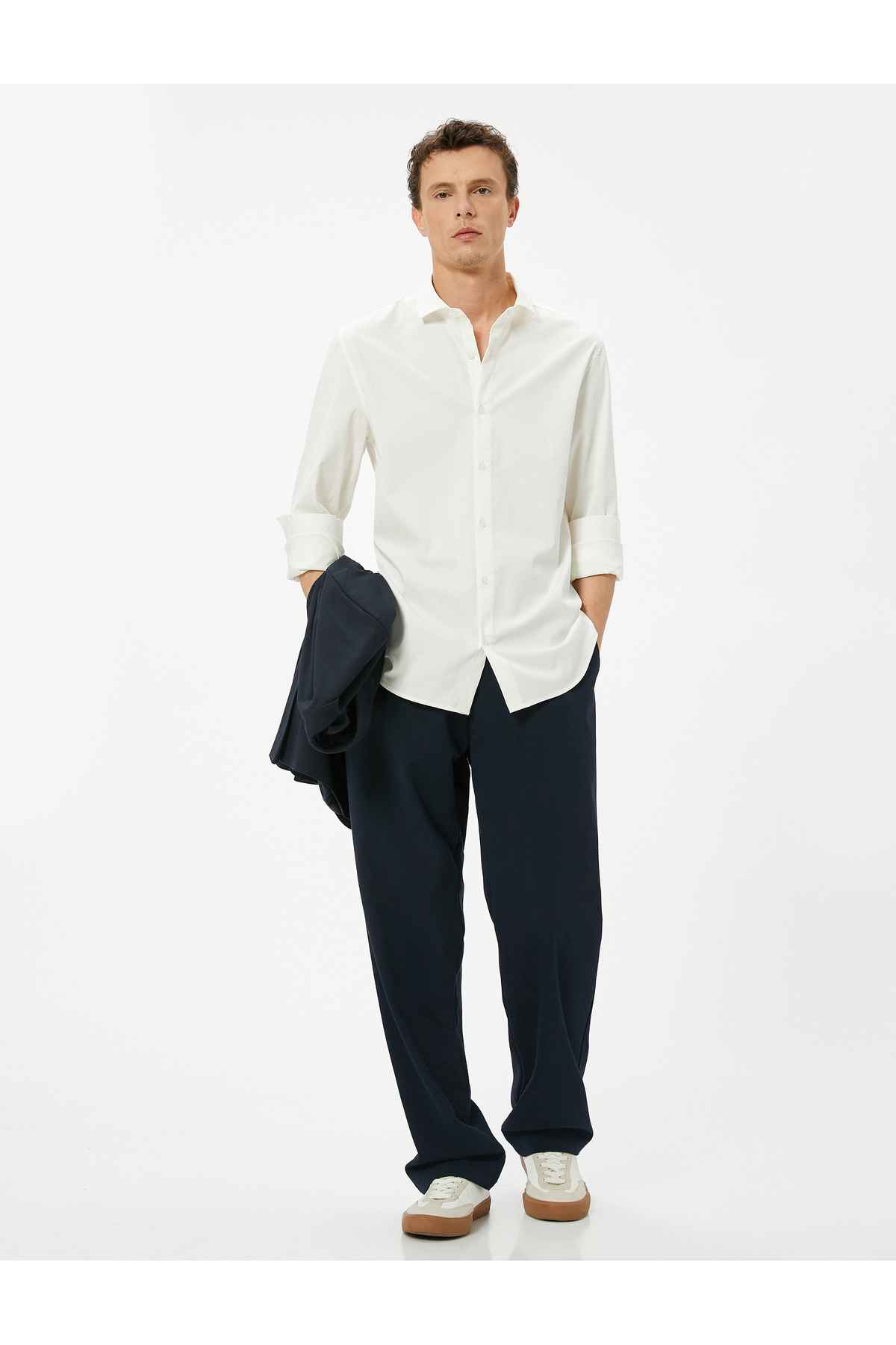 پیراهن پایه باریک با یقه نیم ایتالیایی دکمه دار