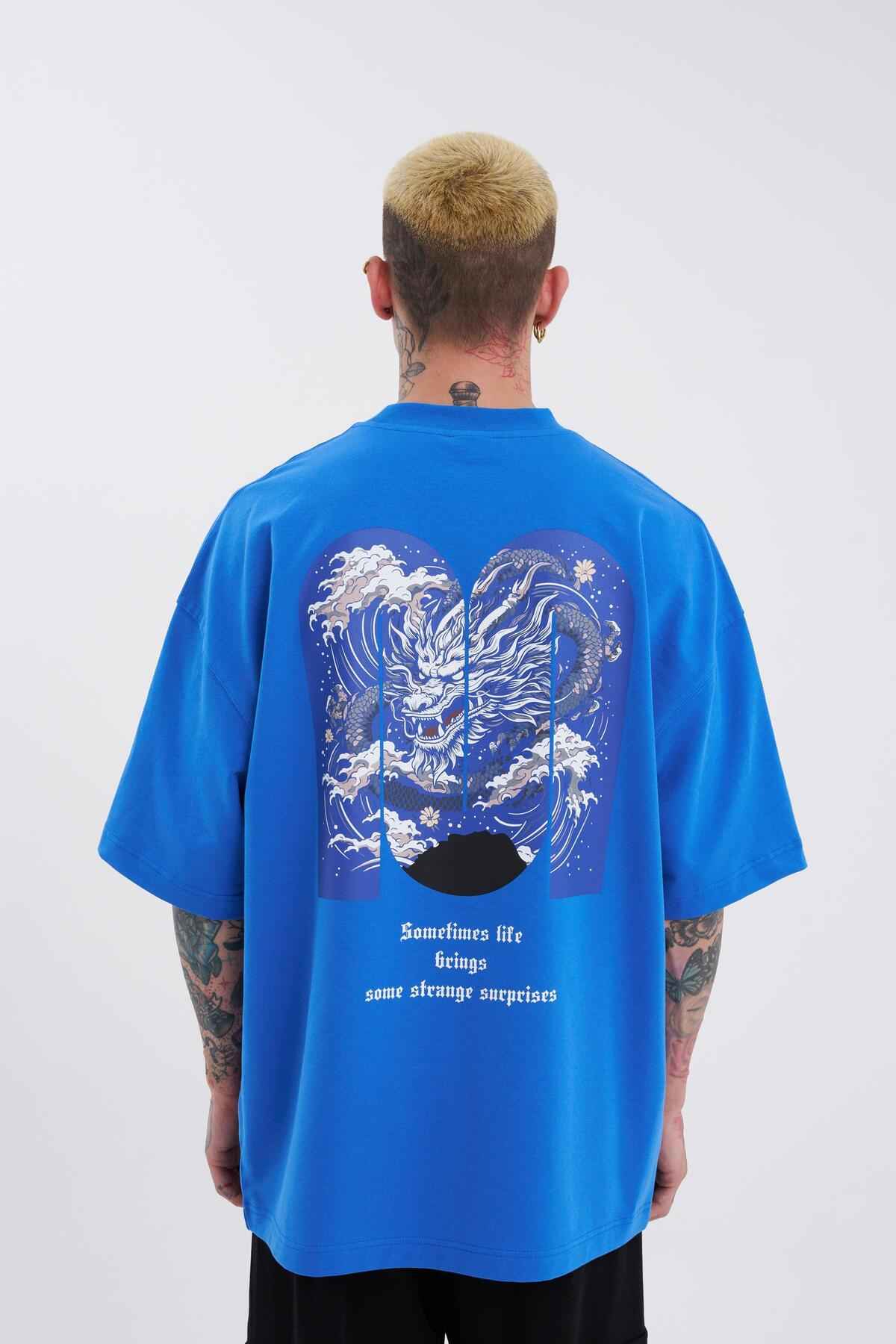 تیشرت اکرو سایز بزرگ مردانه اژدها ماشینی چاپ شده