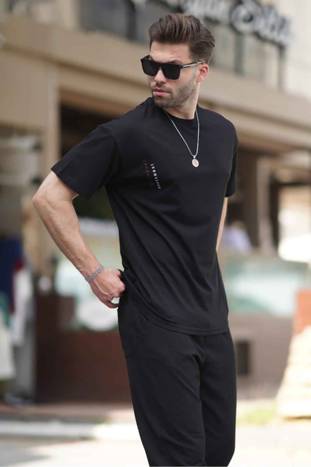 تیشرت یقه آستین کوتاه چاپ شده با رنگ خاکستری