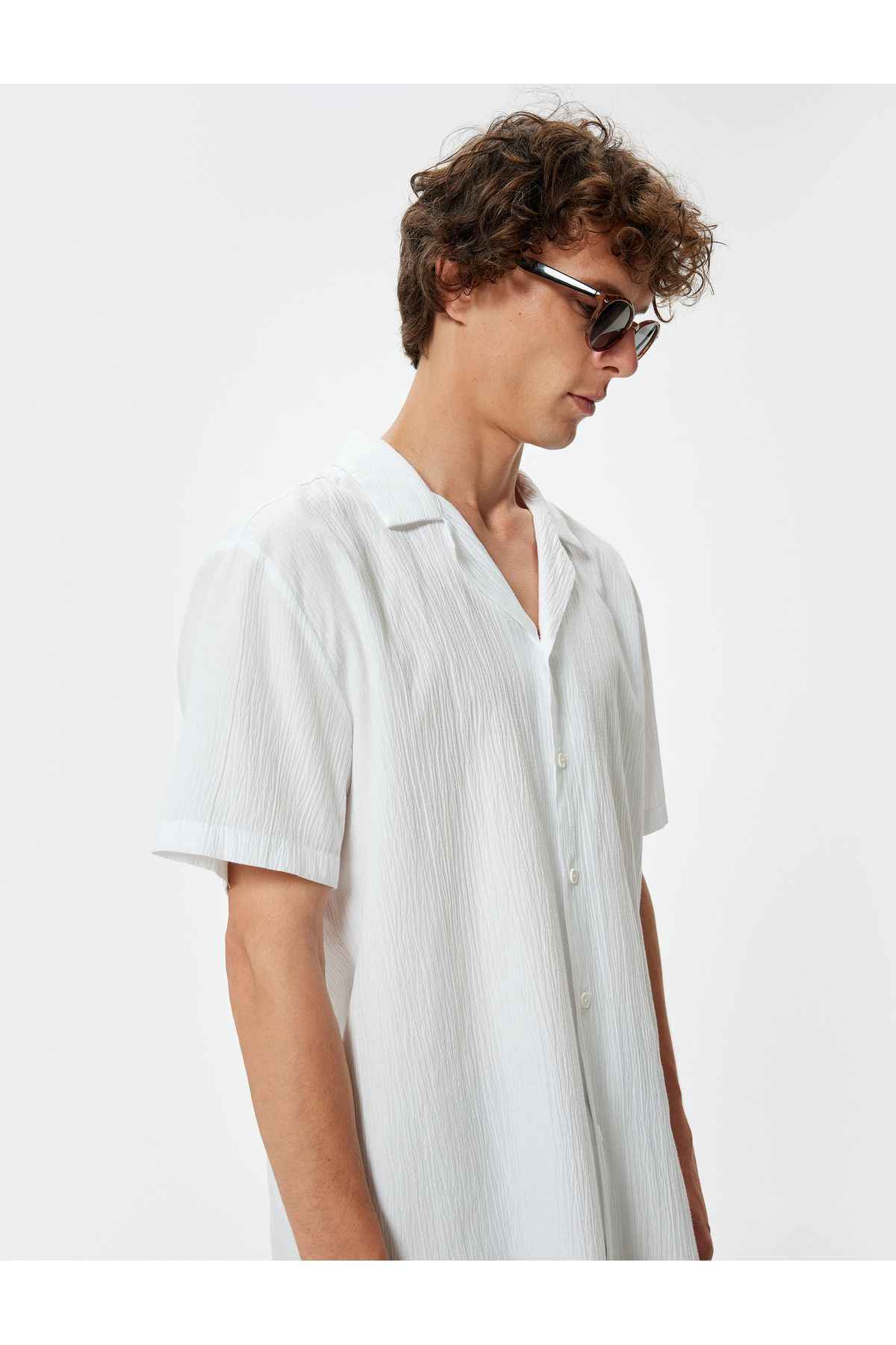 پیراهن آستین کوتاه با دکمه پنبه ترکیبی