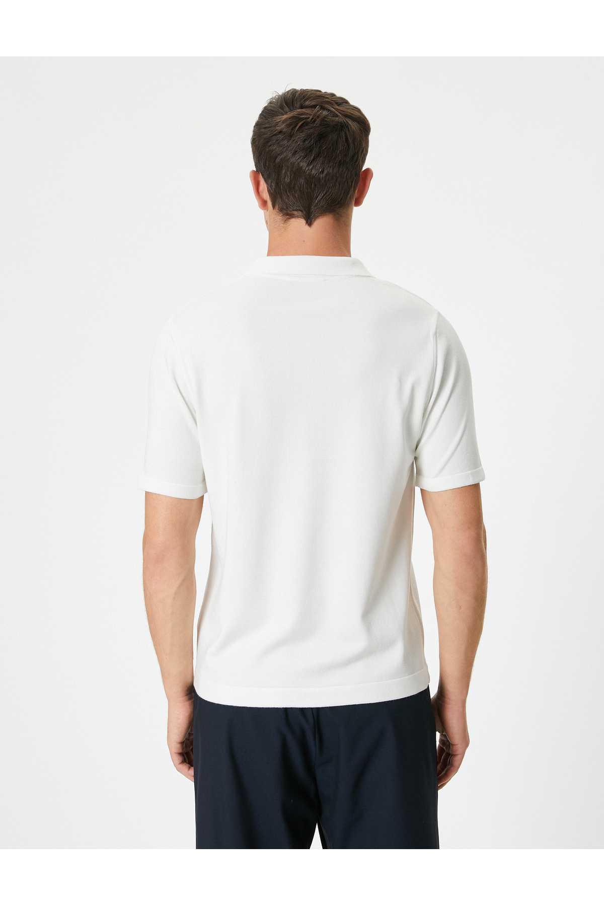 ژاکت بافتنی یقه پولو آستین کوتاه نیم زیپ