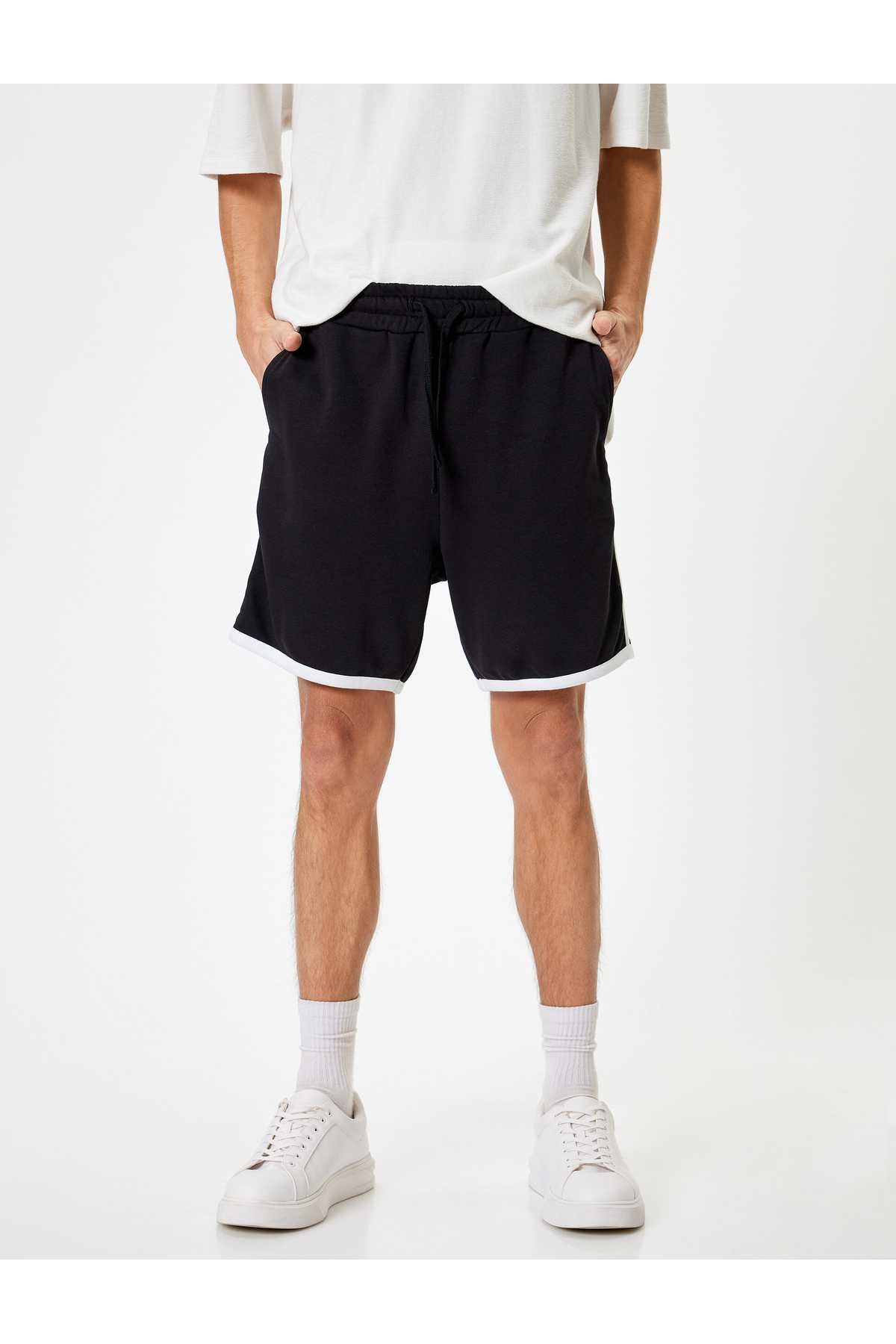 شورت برمودا با جزئیات جیب، کمر بسته، ترکیب پنبه