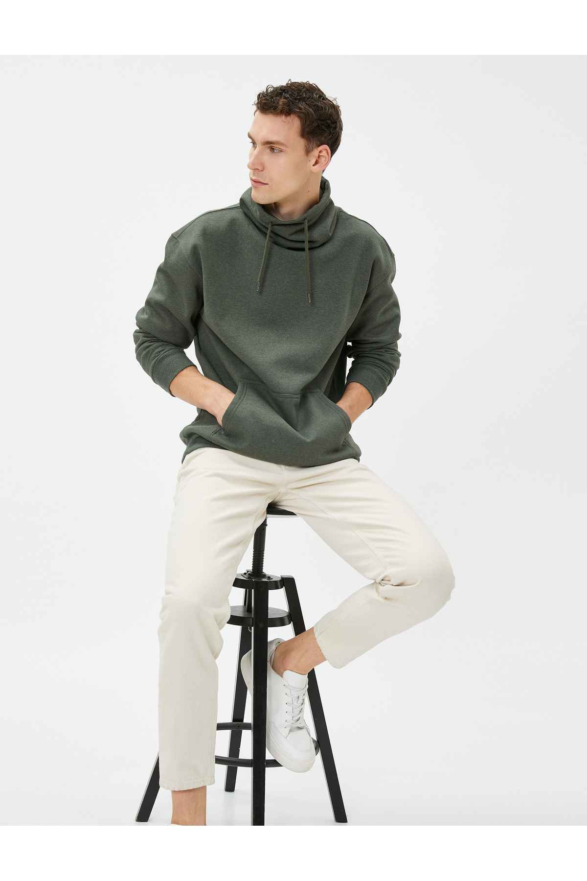 بند بند جیبی یقه شال کانگورو سویشرت بزرگ