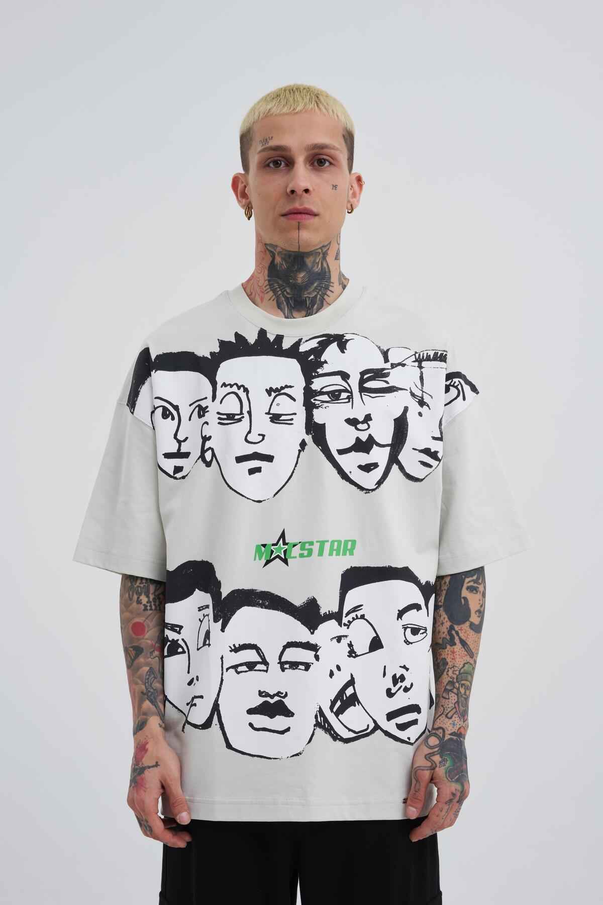 تیشرت مردانه Macstar Heads Oversize سبز روشن