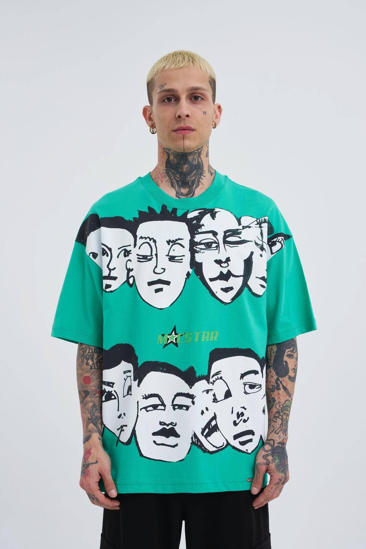 تیشرت مردانه Macstar Heads Oversize سبز روشن