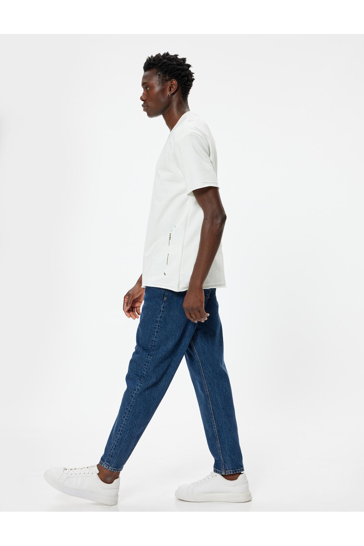 تیشرت سایز بزرگ آستین کوتاه یقه شعار ترکیبی پنبه ای چاپ شده