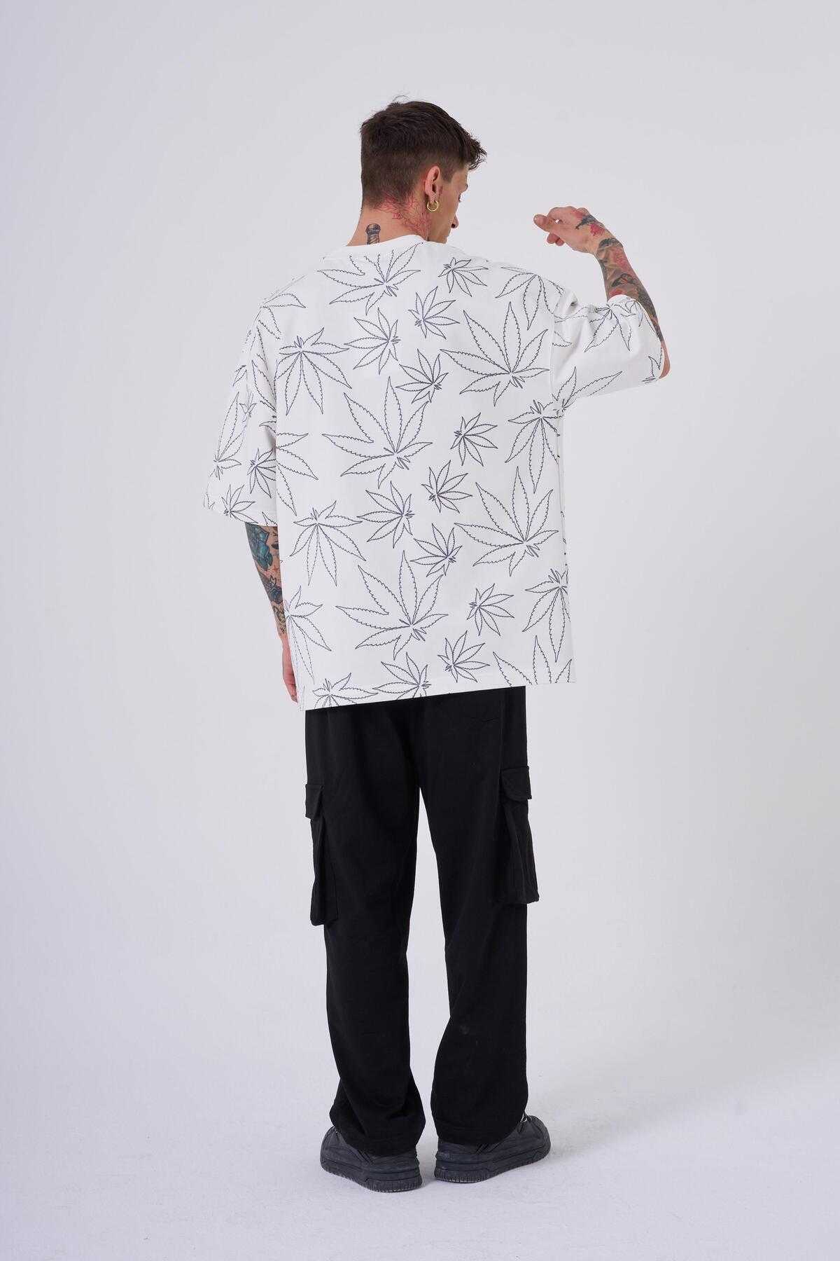 تیشرت اکرو سایز اورسایز پرینت برگ کانا مردانه