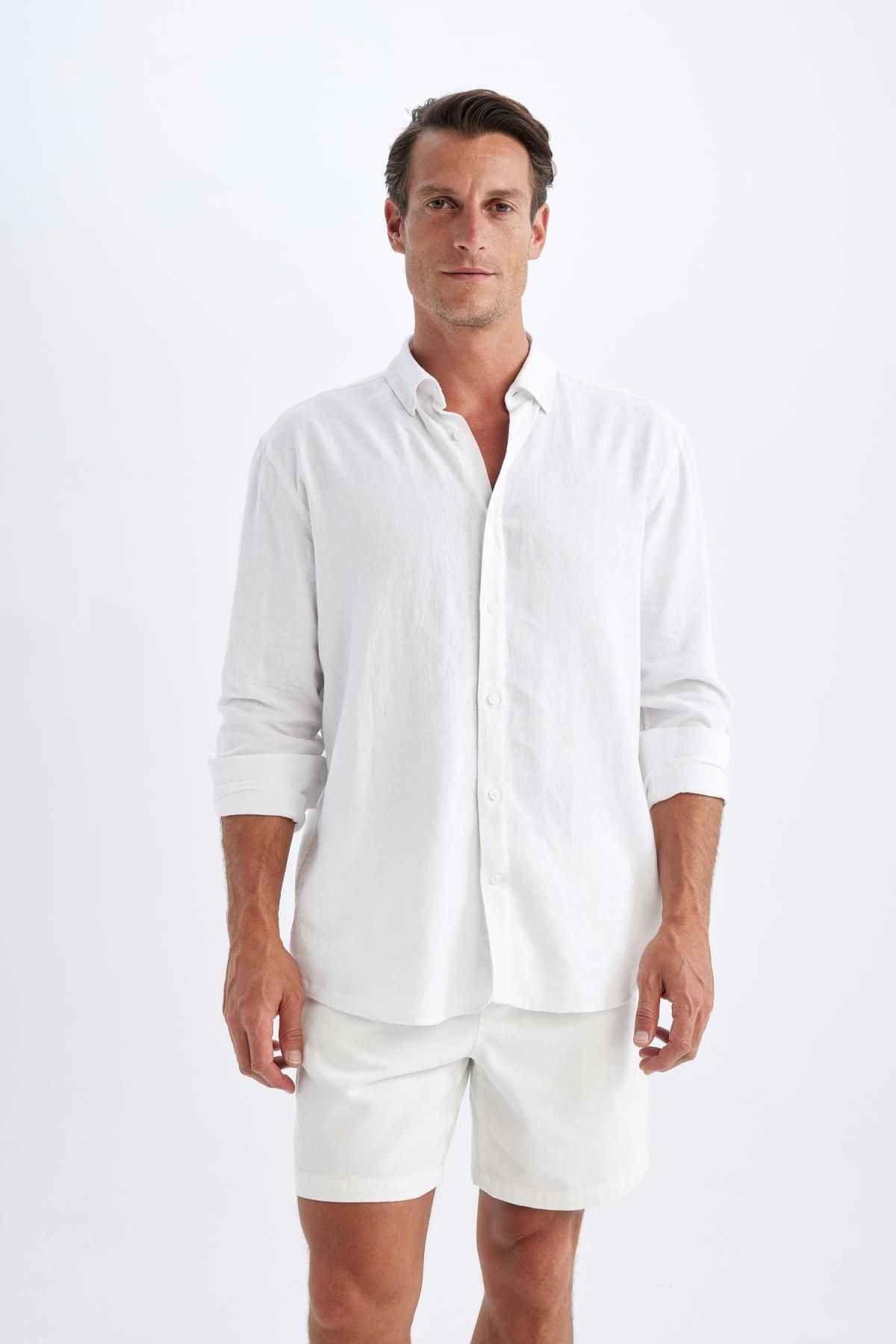 پیراهن آستین بلند نخی یقه پولو ریلکس فیت