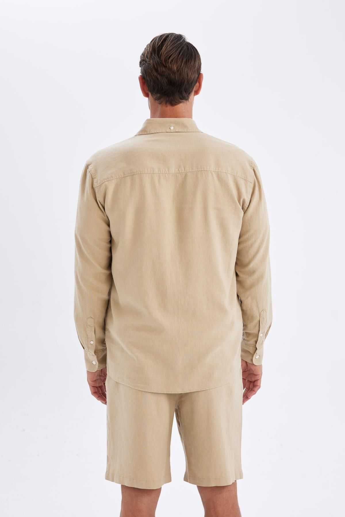 پیراهن آستین بلند نخی یقه پولو ریلکس فیت