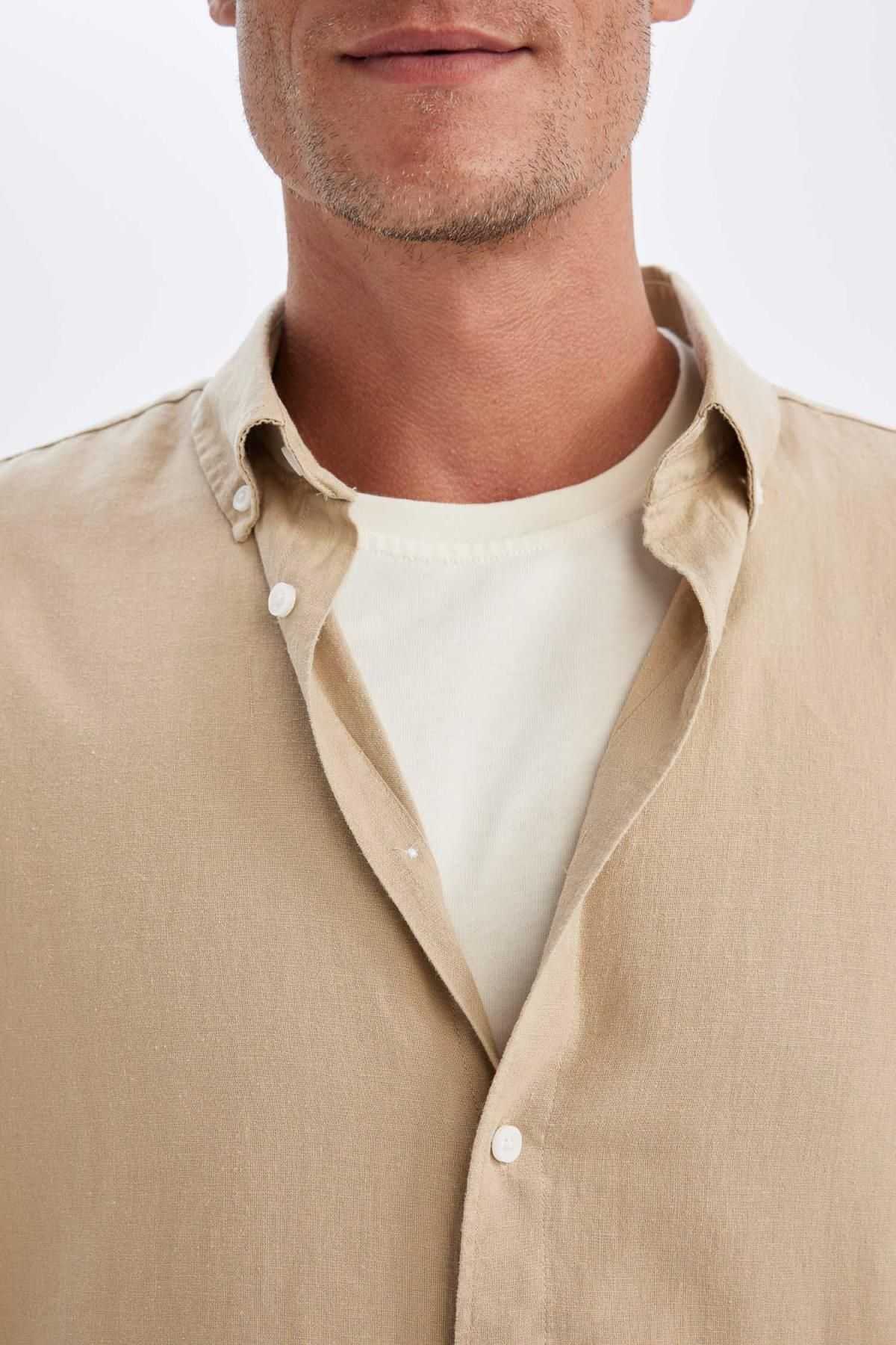 پیراهن آستین بلند نخی یقه پولو ریلکس فیت