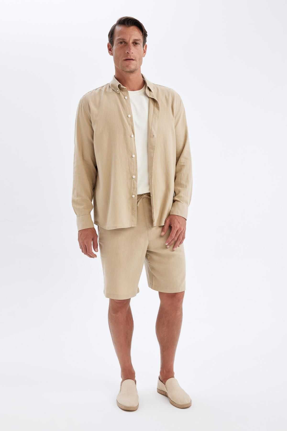 پیراهن آستین بلند نخی یقه پولو ریلکس فیت