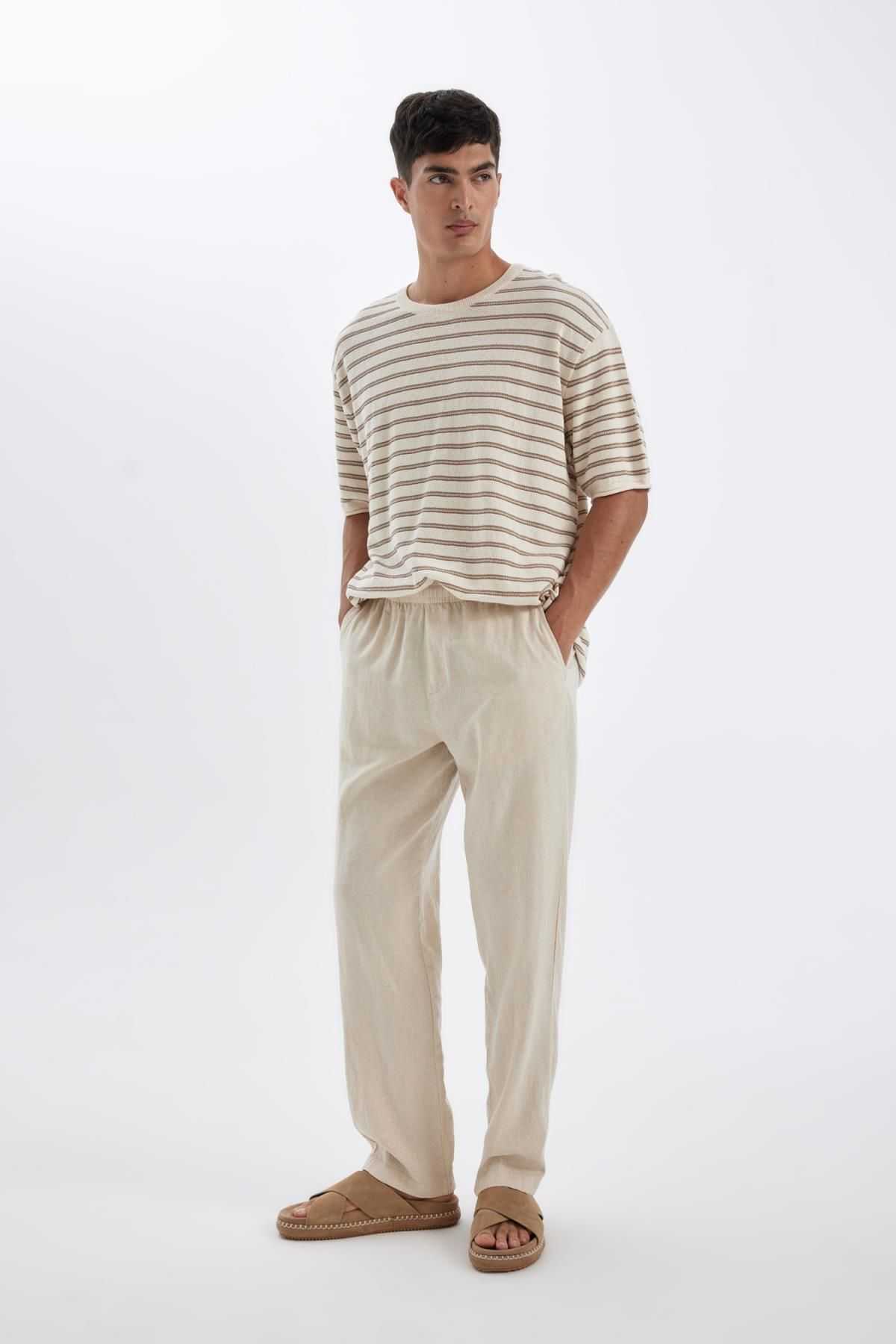 شلوار ترکیبی کتانی پا باریک Relax Fit