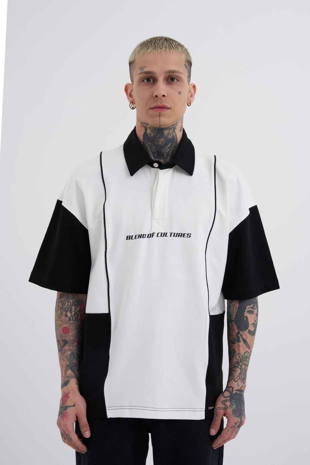 تیشرت اکرو سبز پولو چاپ لوله و کنتراست مردانه