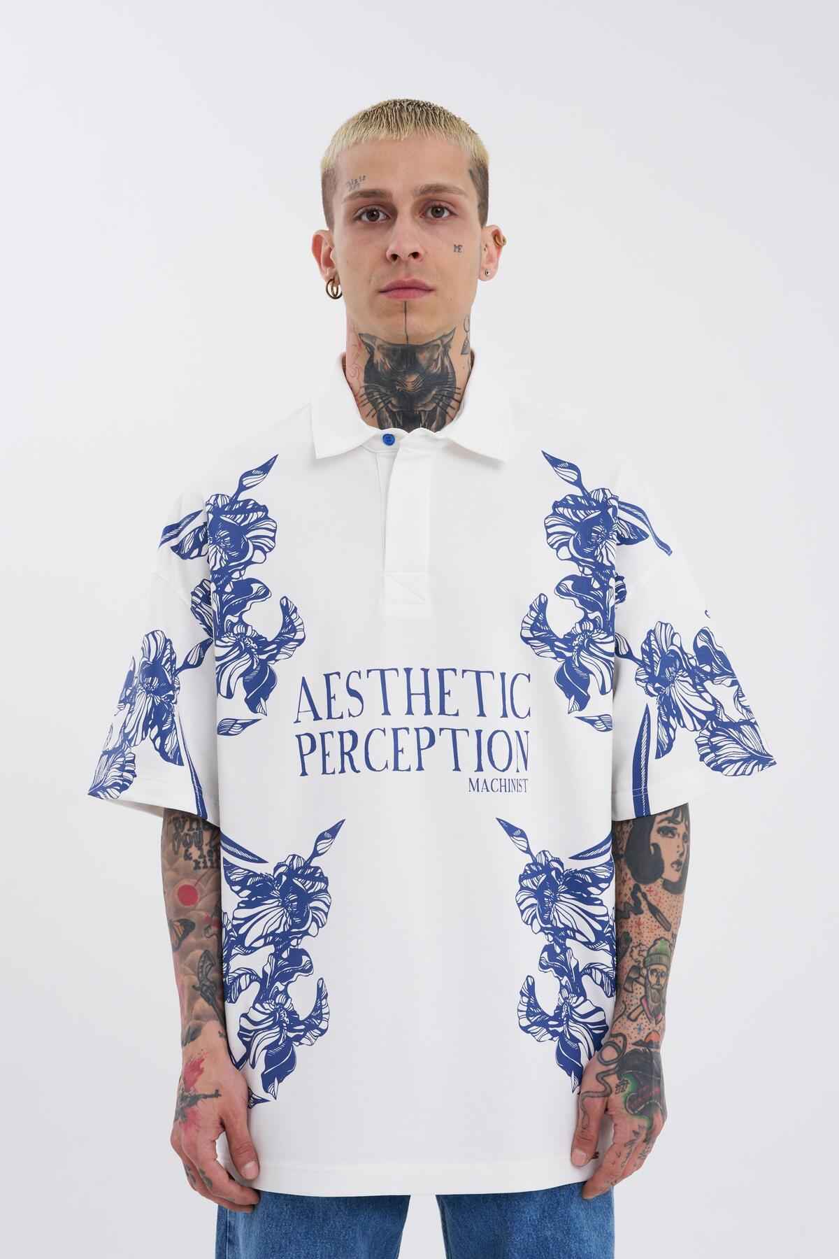 تیشرت مردانه یقه پولو با چاپ گل زیبا