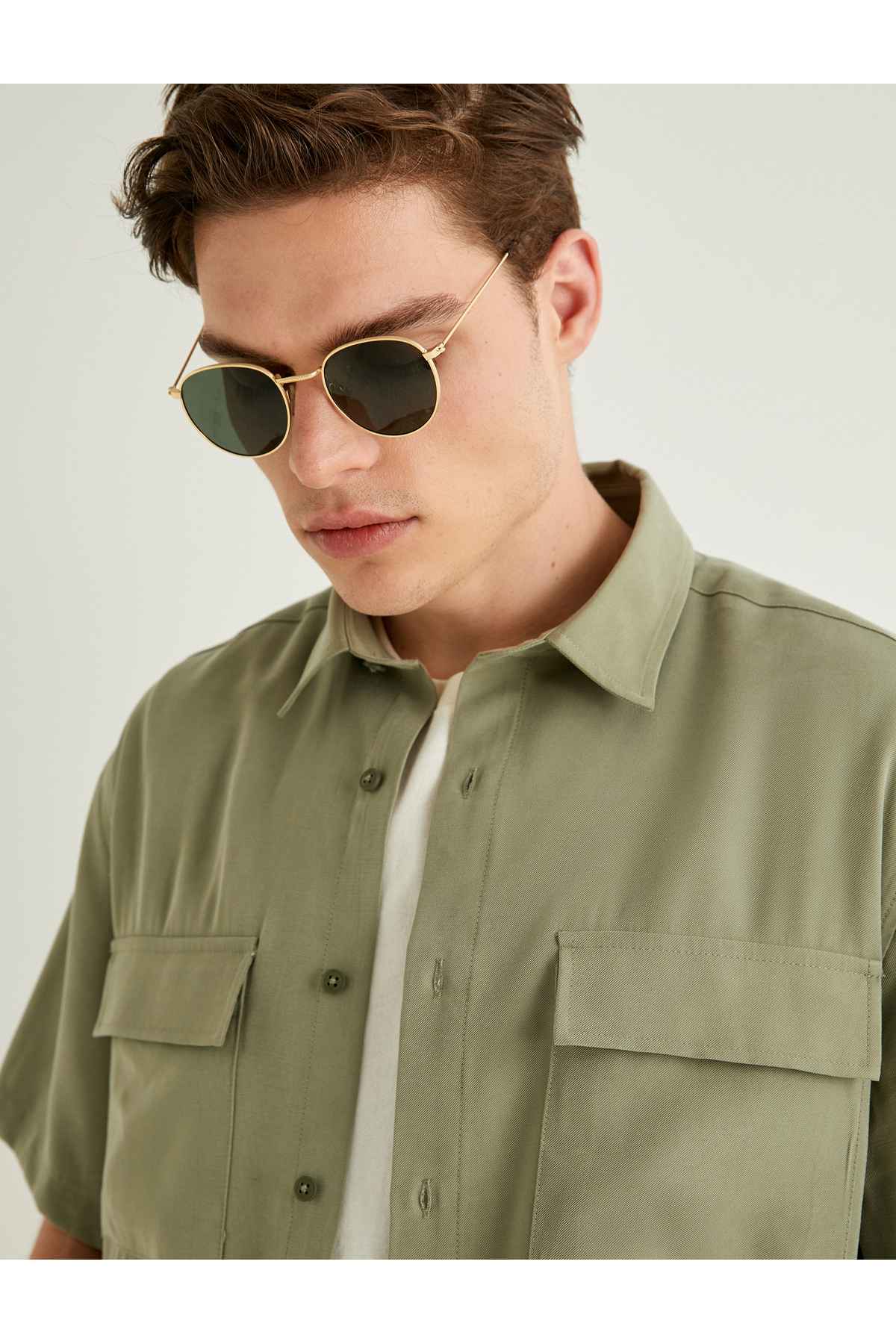 پارچه ویسکوز با جیب دکمه دار پیراهن آستین کوتاه