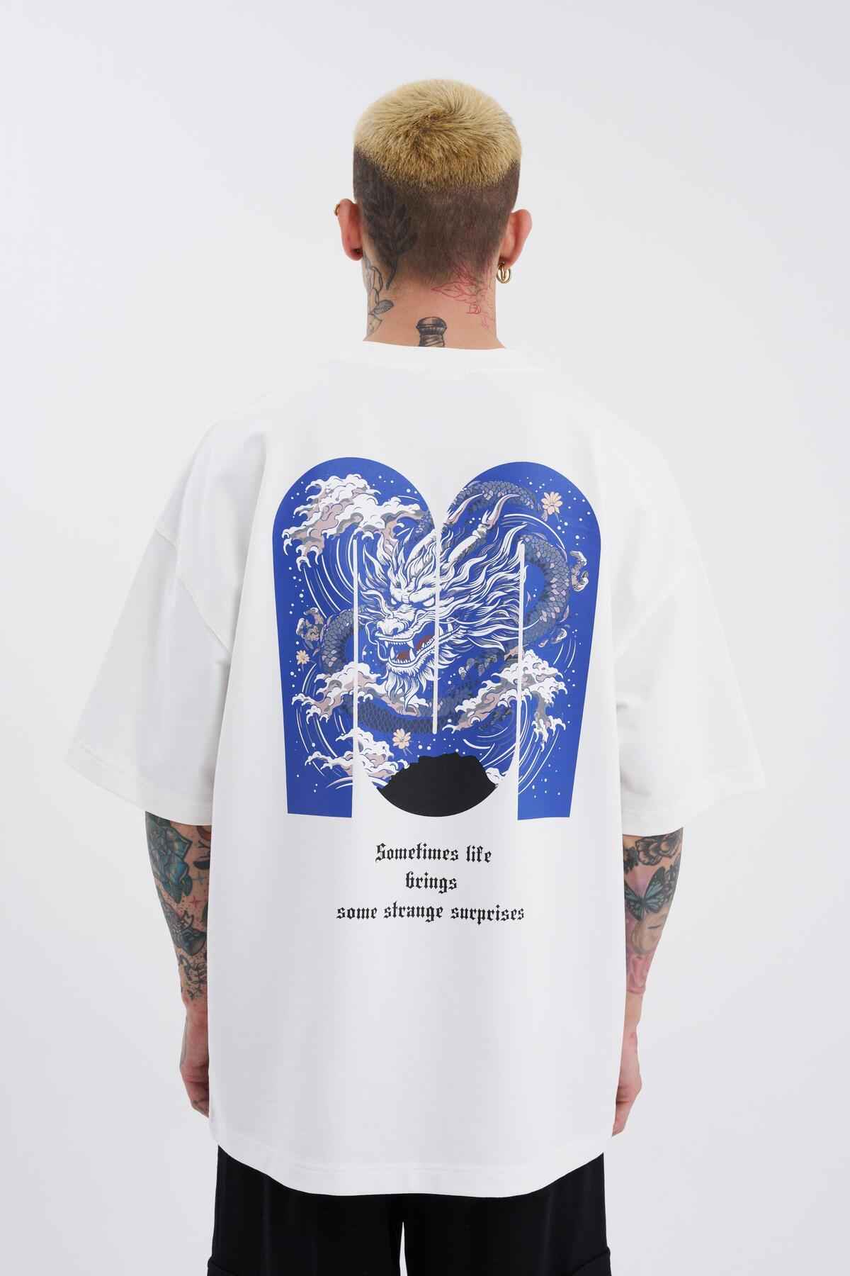 تیشرت اکرو سایز بزرگ مردانه اژدها ماشینی چاپ شده