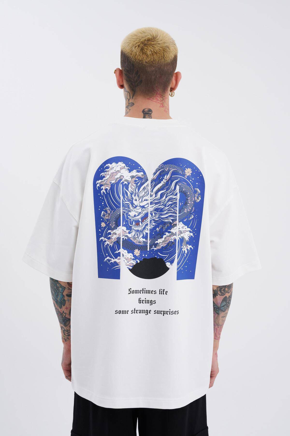 تیشرت اکرو سایز بزرگ مردانه اژدها ماشینی چاپ شده