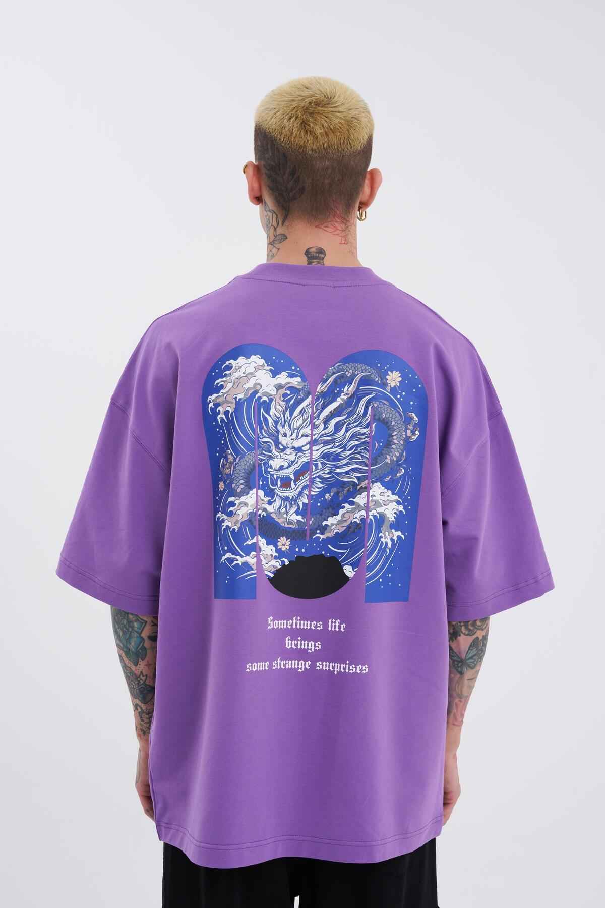 تیشرت اکرو سایز بزرگ مردانه اژدها ماشینی چاپ شده