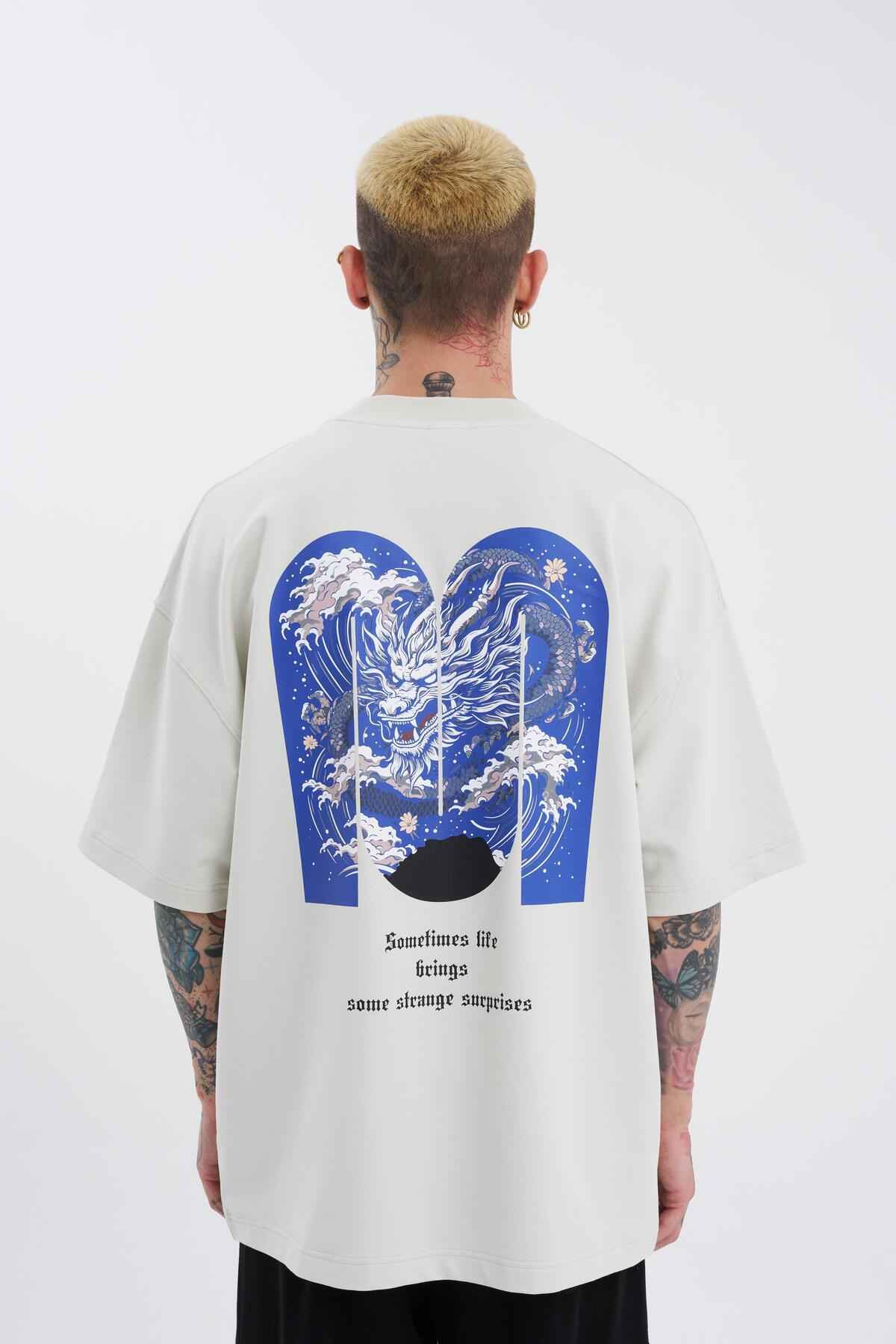 تیشرت اکرو سایز بزرگ مردانه اژدها ماشینی چاپ شده