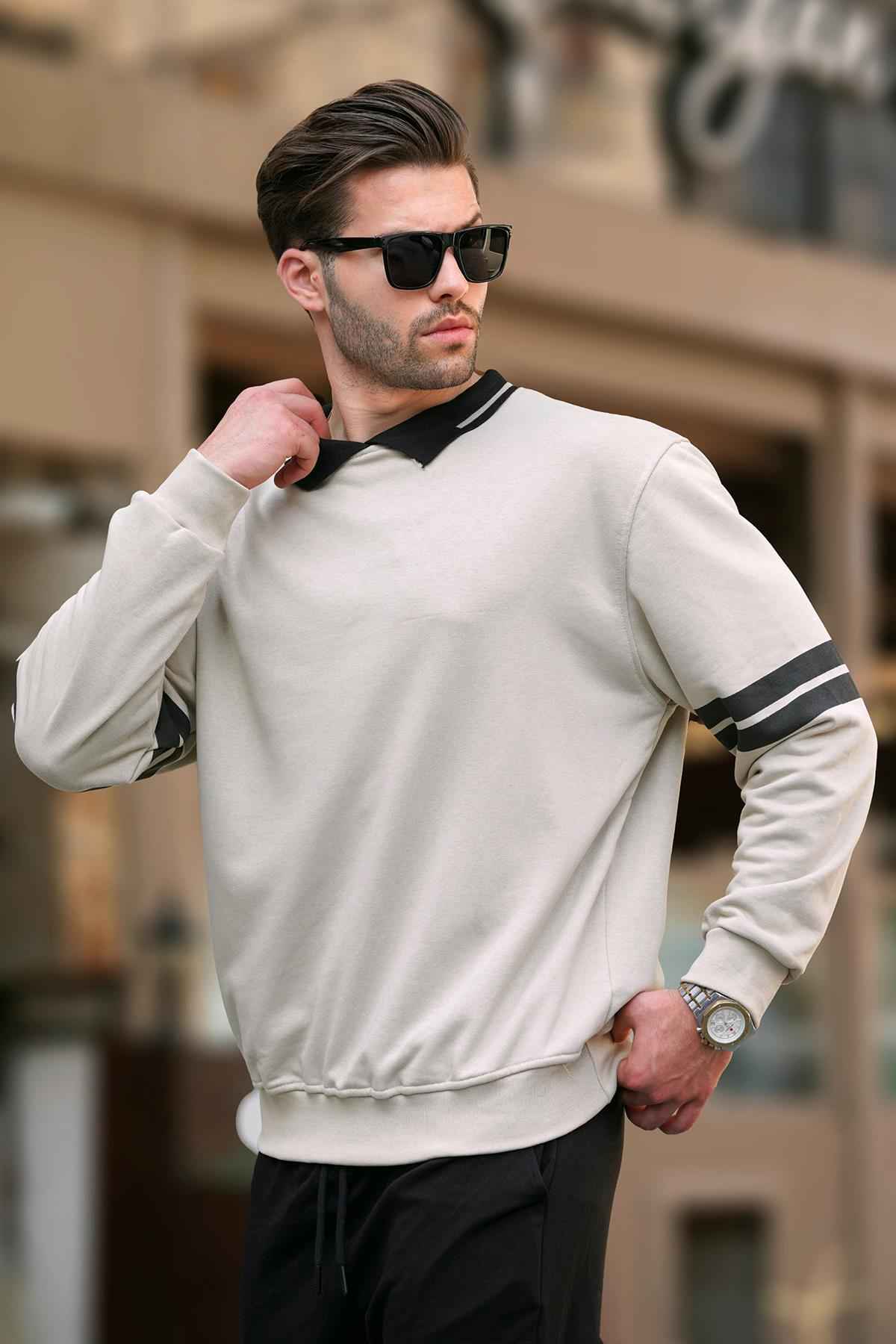 سویشرت مردانه راه راه یقه پولو مشکی