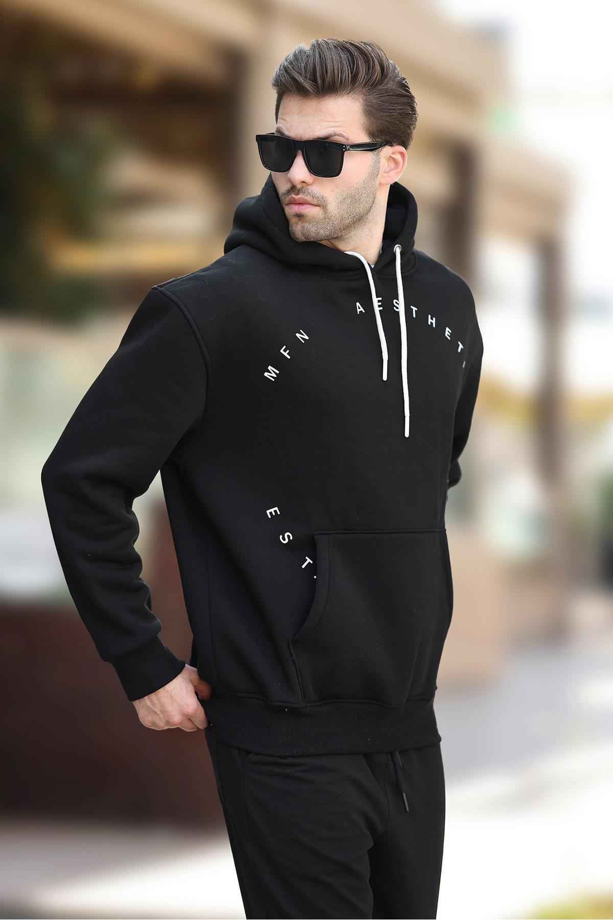 سویشرت مردانه سرپوش خاکستری رنگ شده با جزئیات جیب و گلدوزی