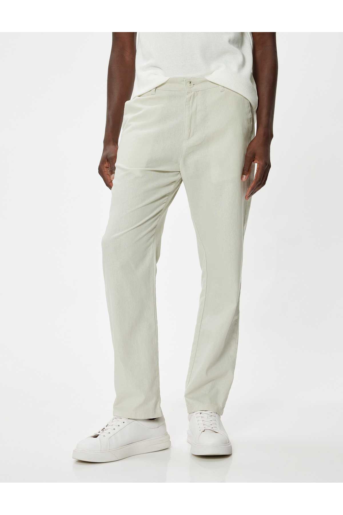 شلوار کتان چینو دکمه دار با جزئیات جیب