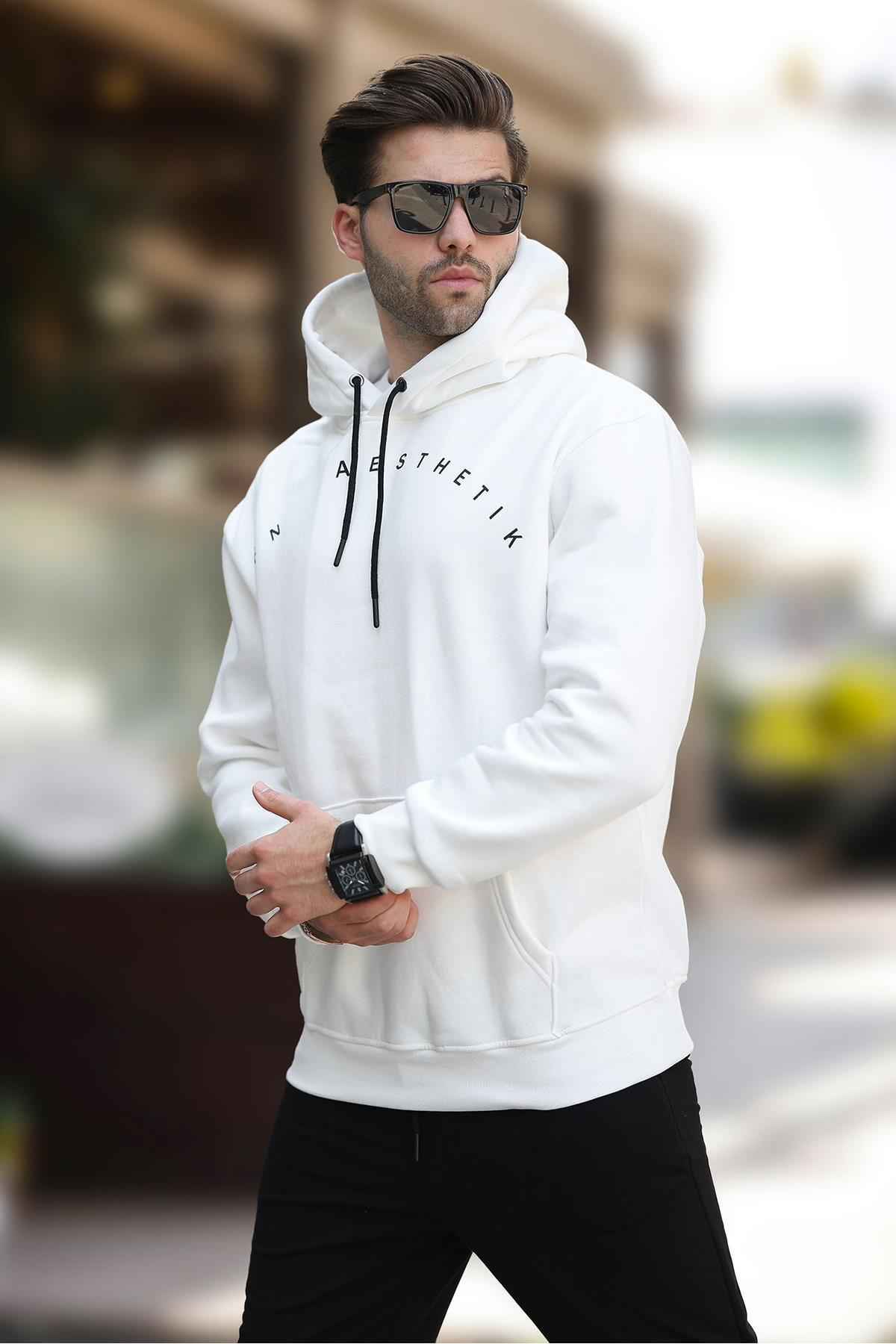 سویشرت مردانه سرپوش خاکستری رنگ شده با جزئیات جیب و گلدوزی