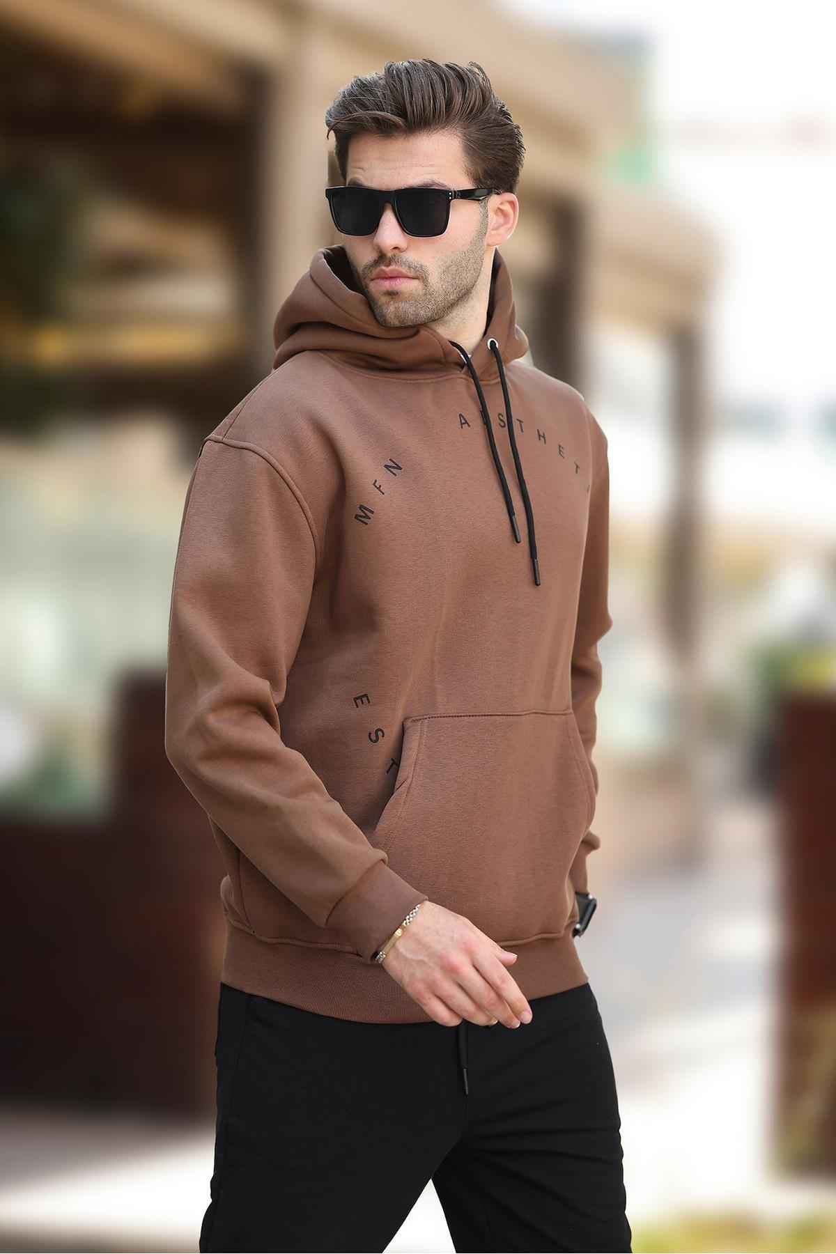 سویشرت مردانه سرپوش خاکستری رنگ شده با جزئیات جیب و گلدوزی