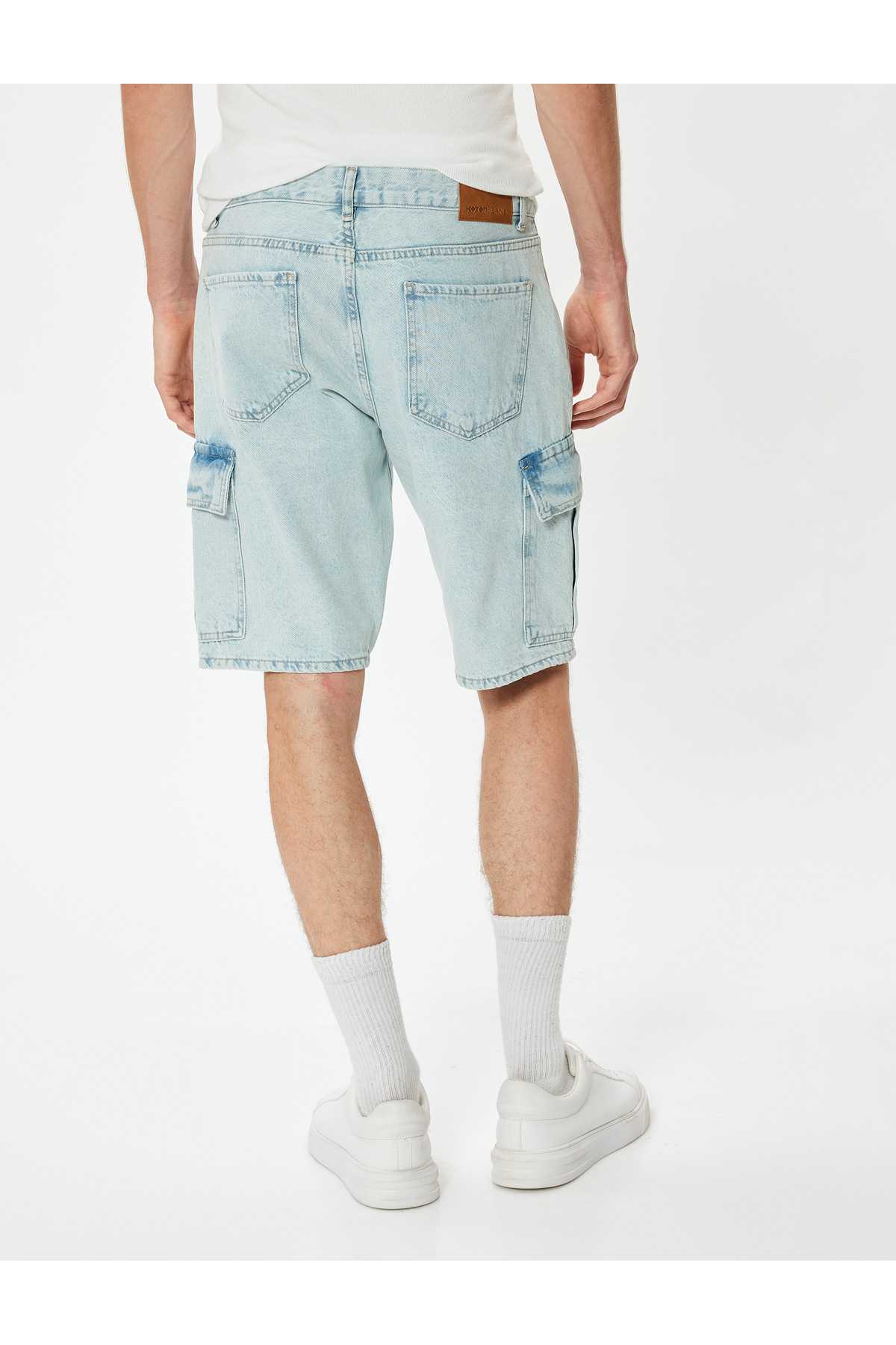 شلوارک جین باری سایز بزرگ برمودا با جزییات پنبه ای