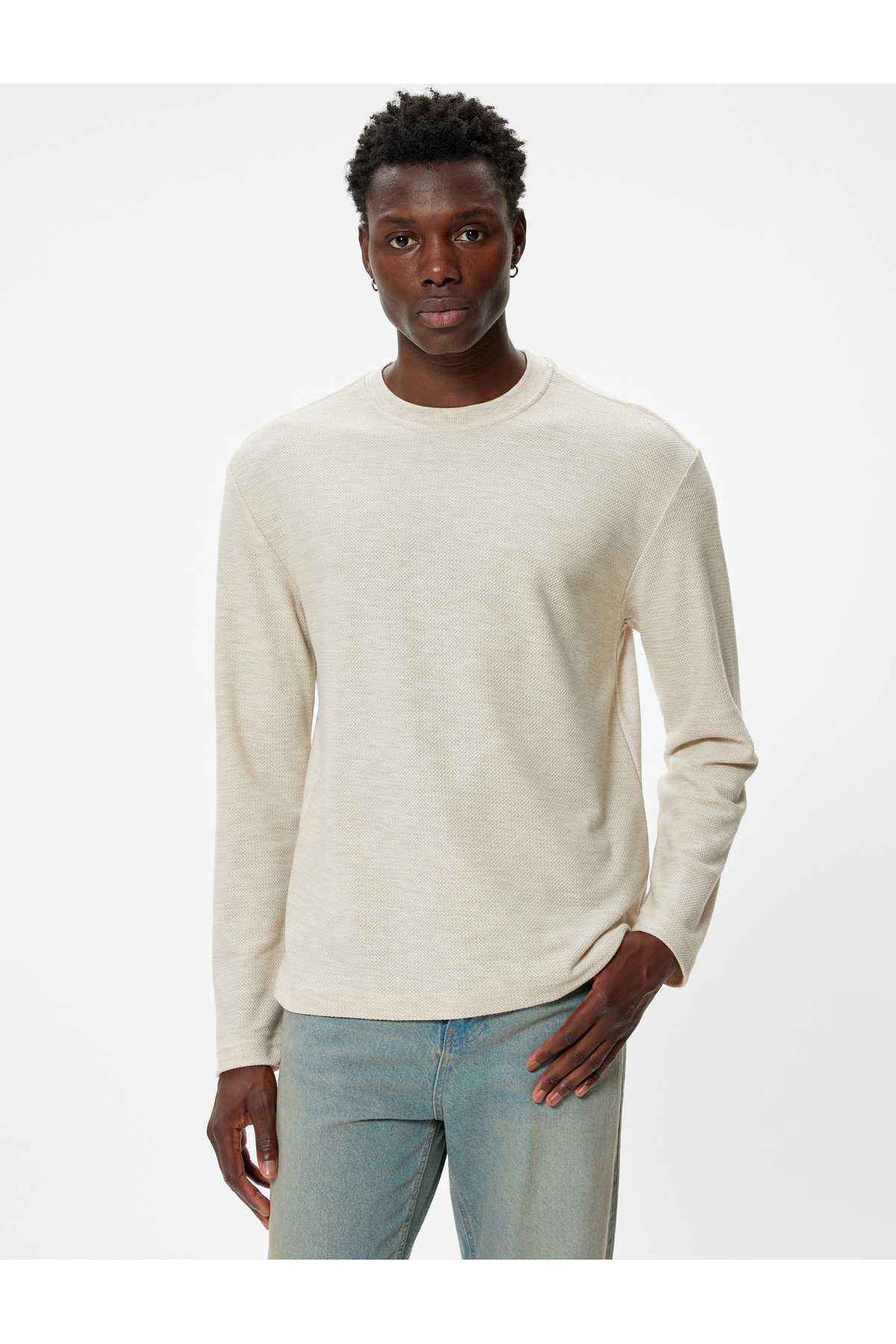 ترکیبی پنبه ای آستین بلند یقه خدمه پلیور پایه